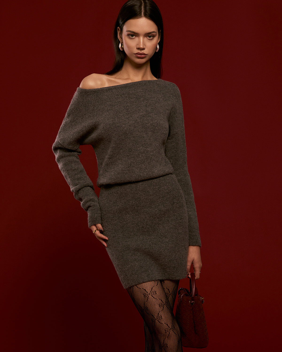 Yün Karışımlı Asimetrik Triko Elbise