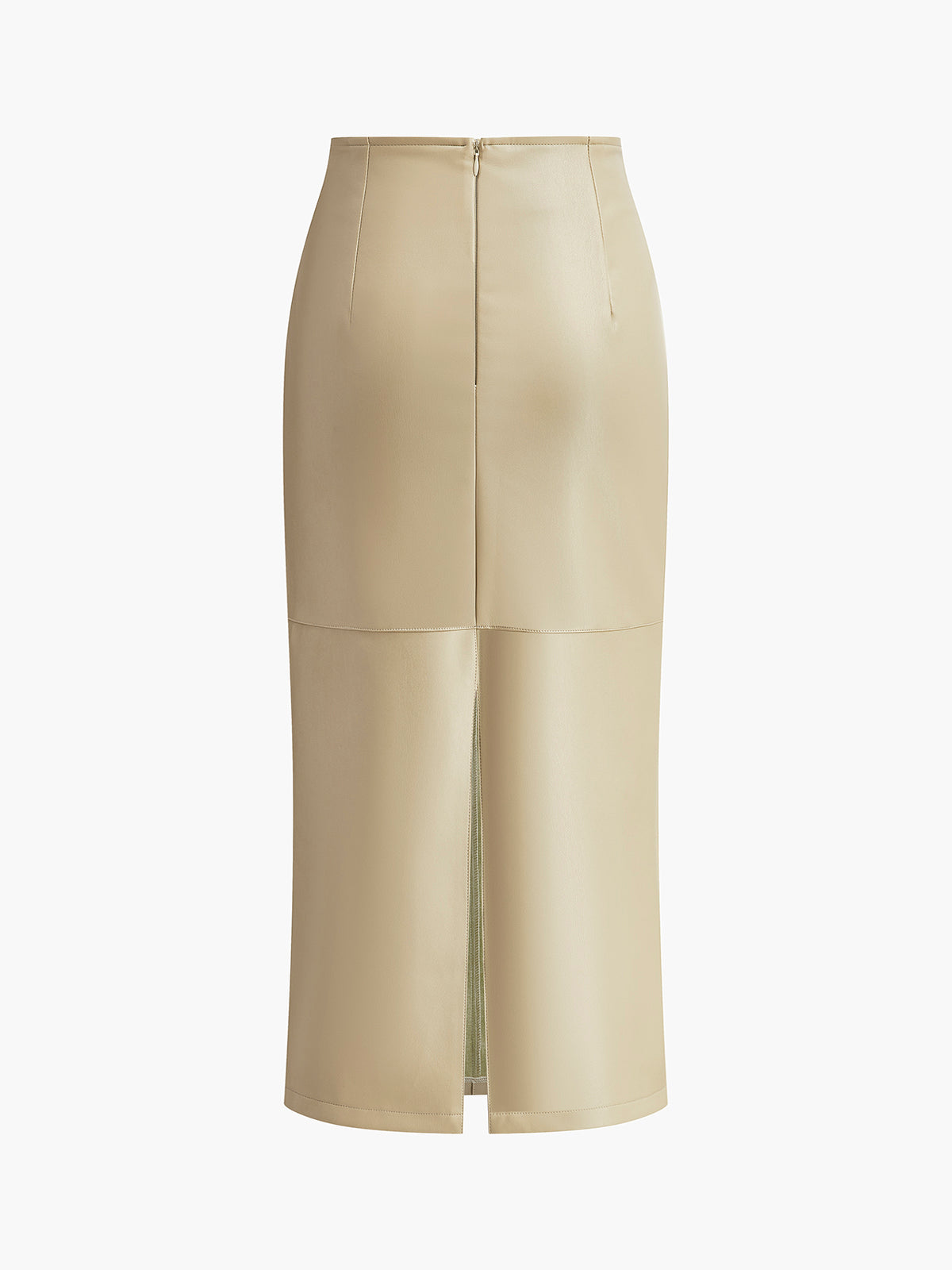 Suni Deri Biyeli Yırtmaçlı Midi Etek