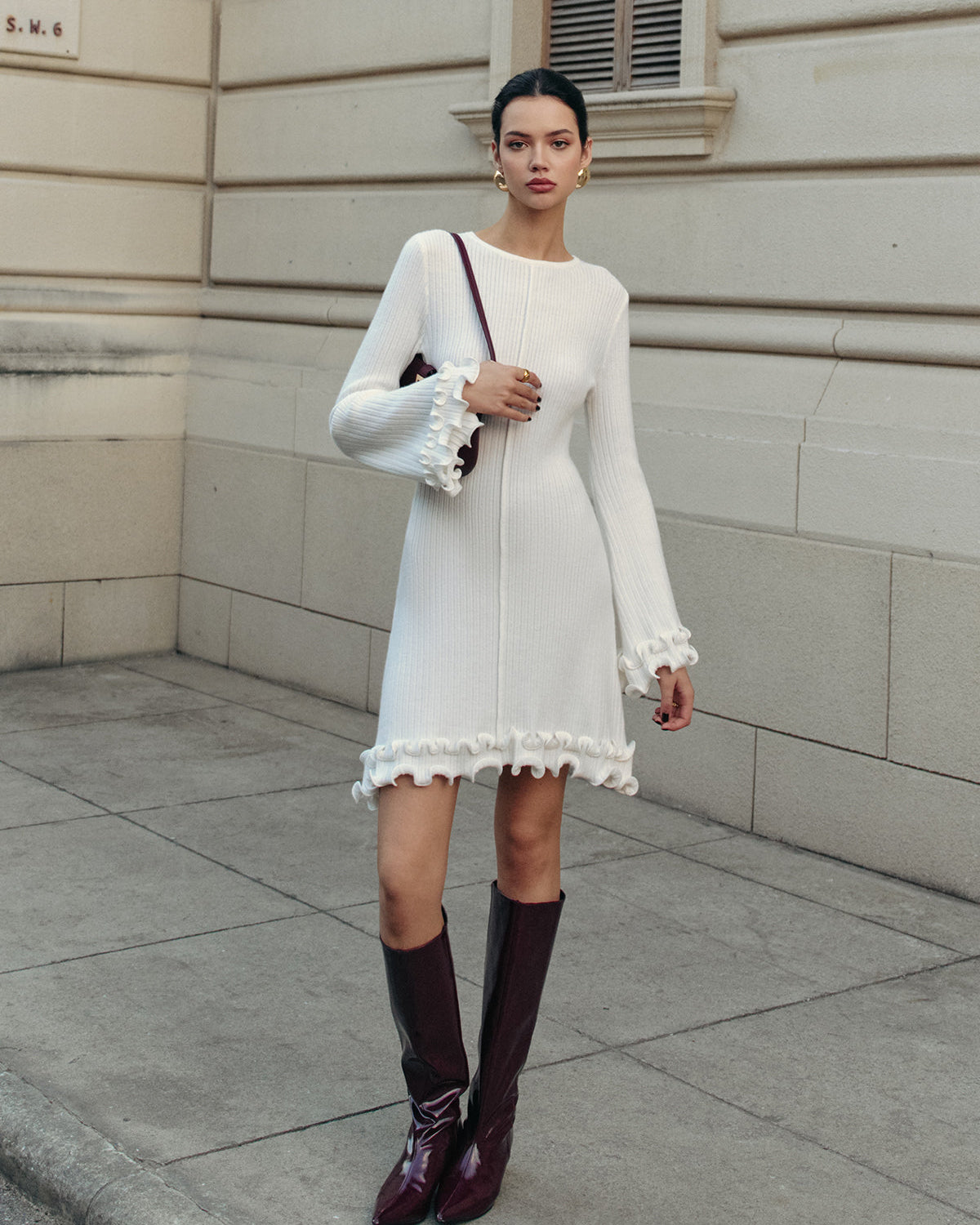 Marul Kenarlı Çan Kollu Kazak Elbise