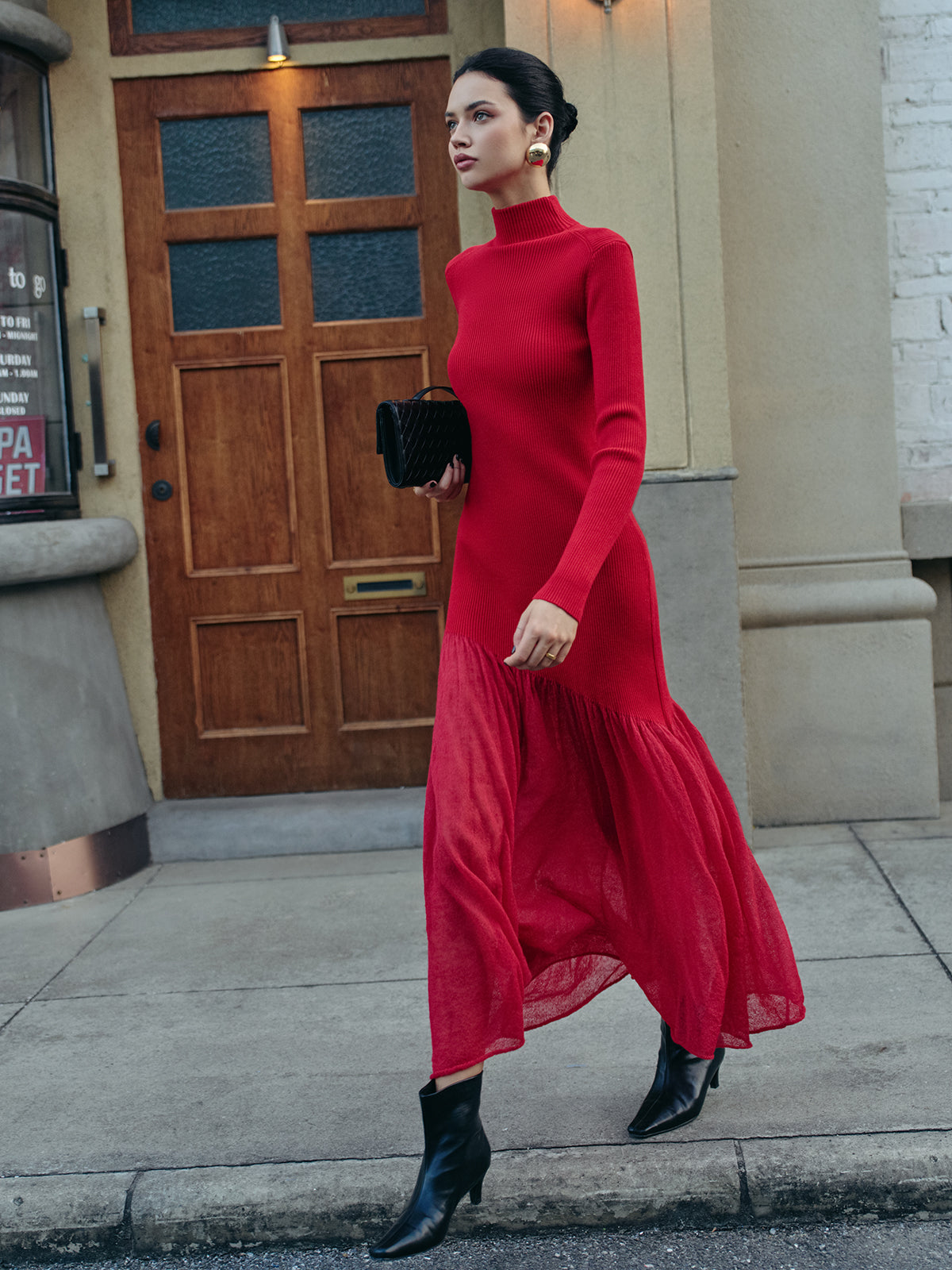 Yarım Balıkçı Yaka Pile Detaylı Triko Elbise