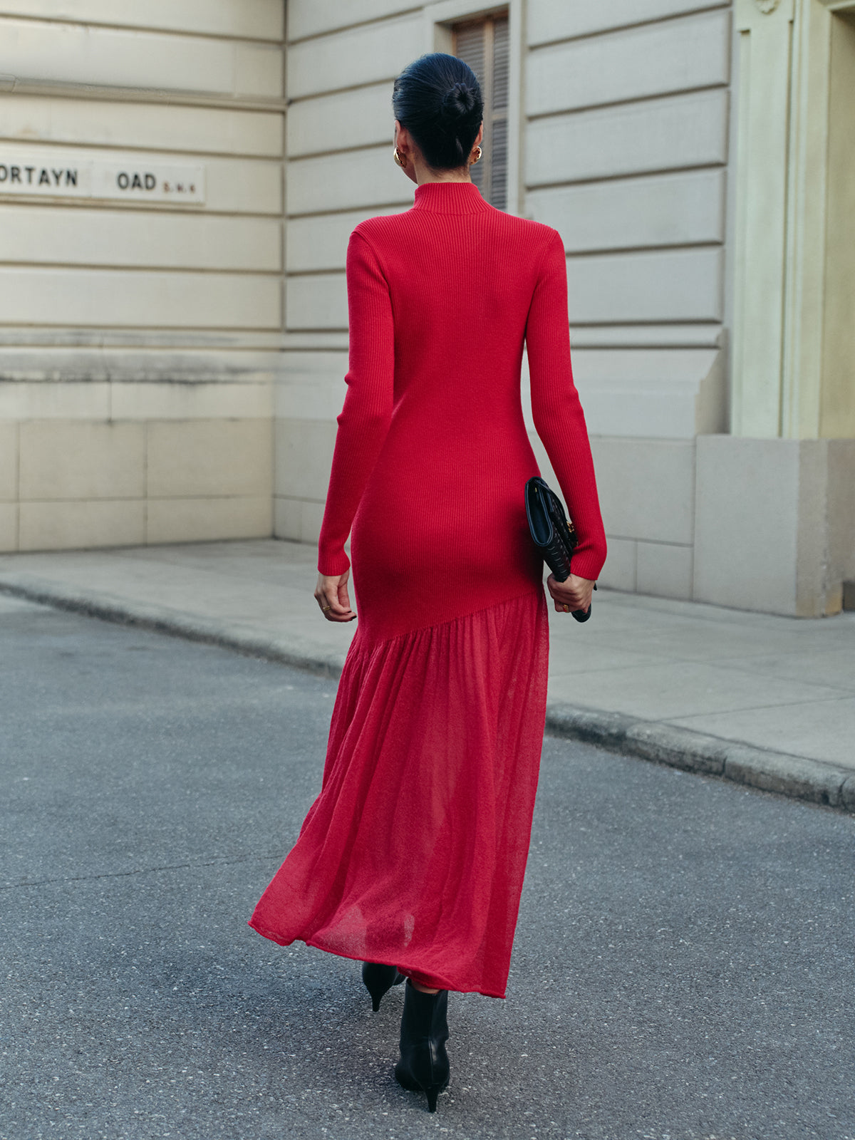 Yarım Balıkçı Yaka Pile Detaylı Triko Elbise