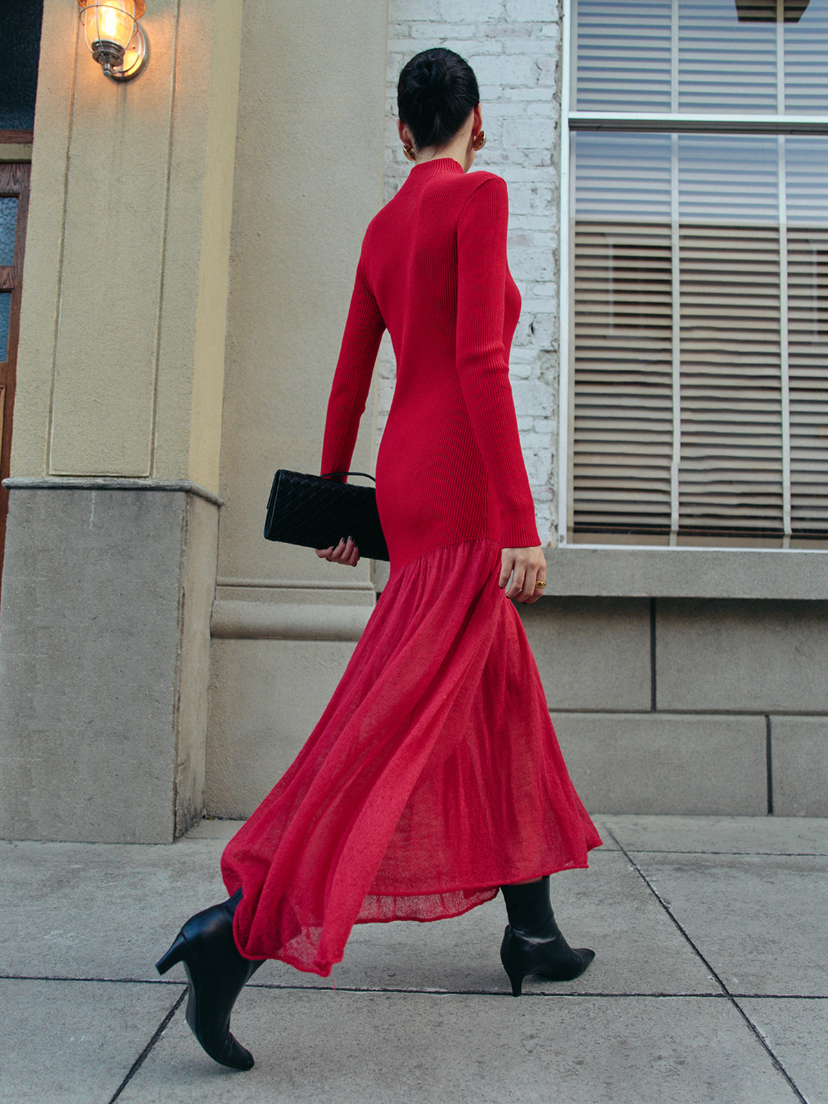 Yarım Balıkçı Yaka Pile Detaylı Triko Elbise