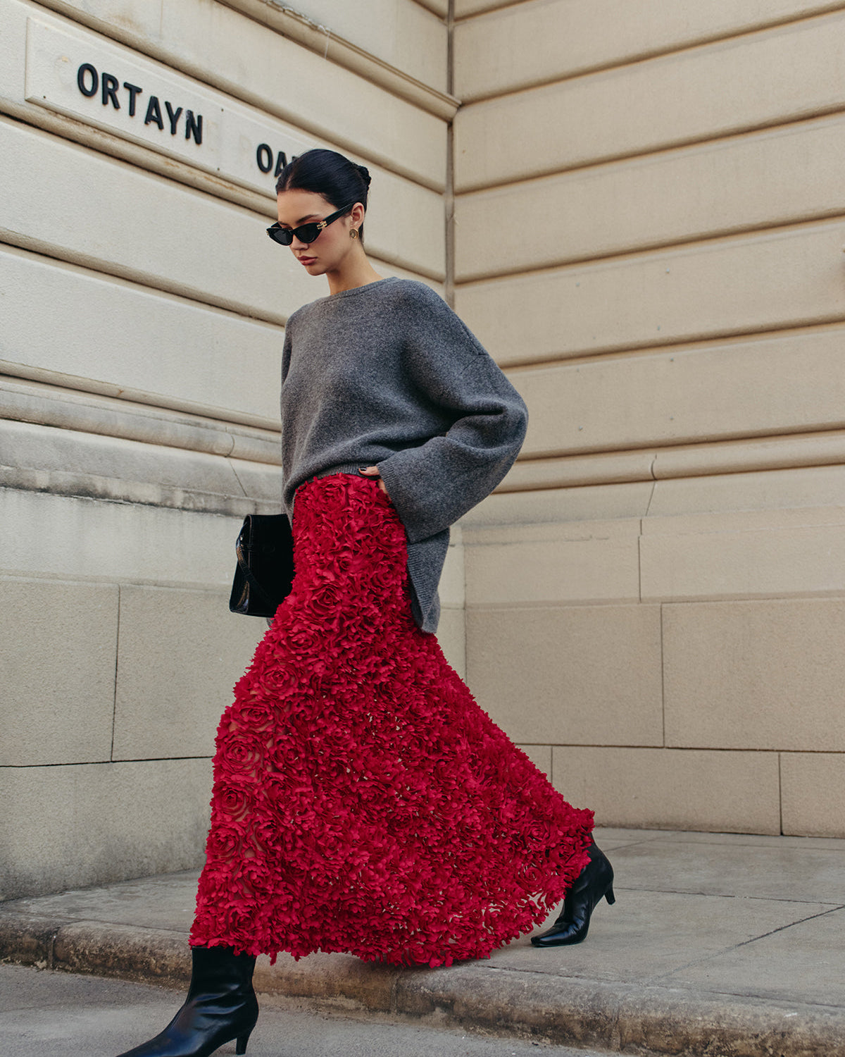 Yüksek Bel Gül Detaylı Etek