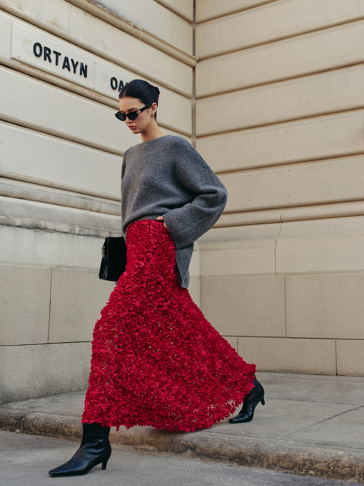 Yüksek Bel Gül Detaylı Etek