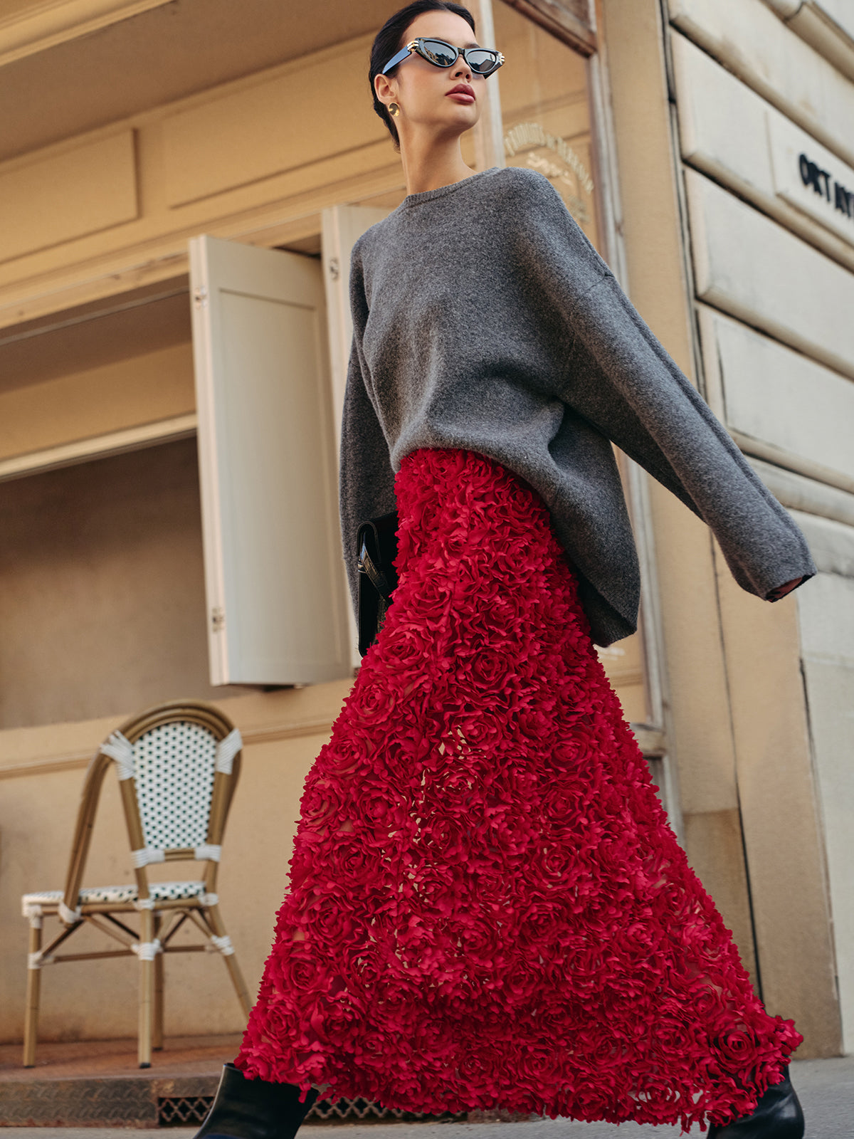 Yüksek Bel Gül Detaylı Etek