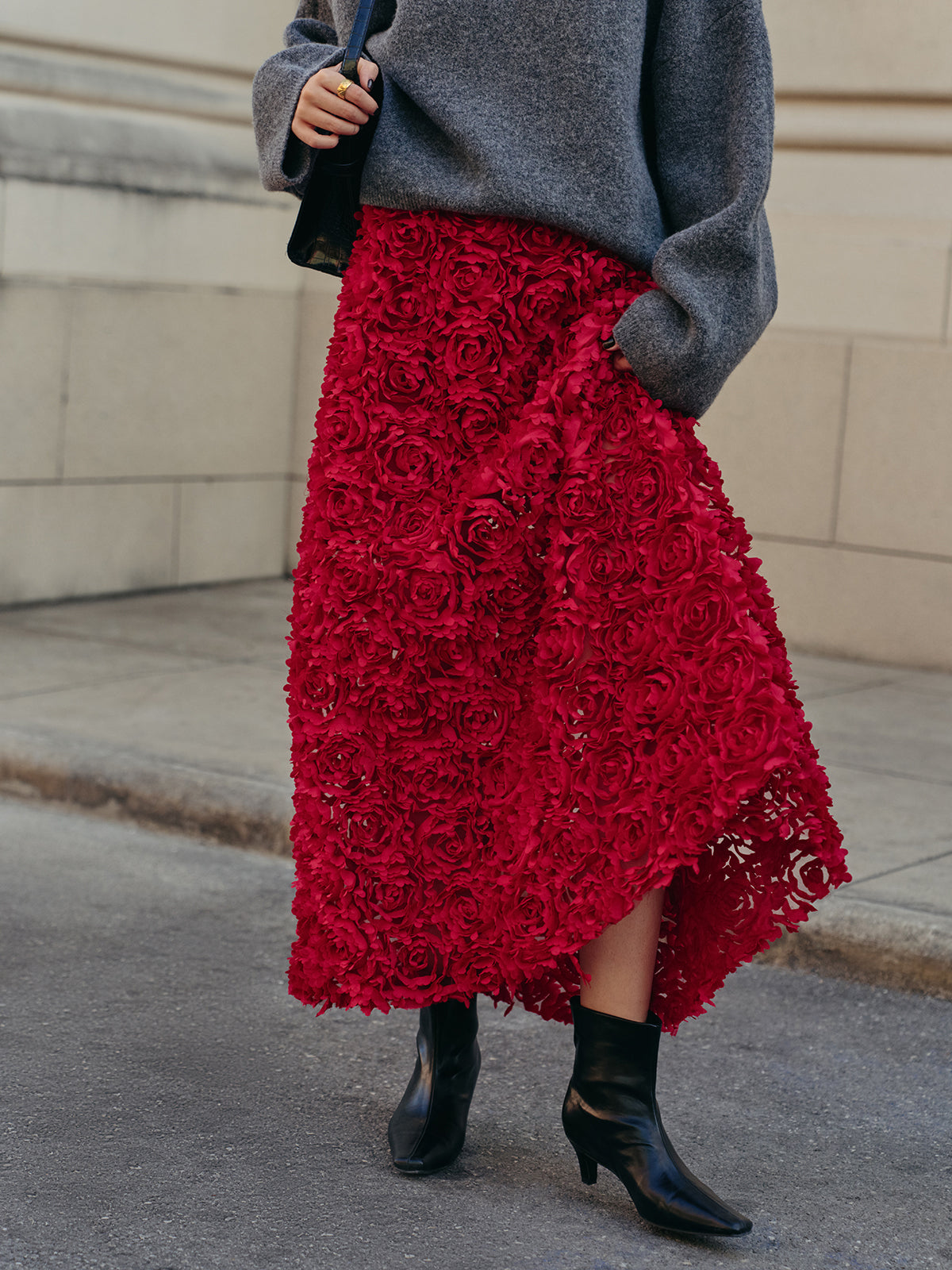 Yüksek Bel Gül Detaylı Etek