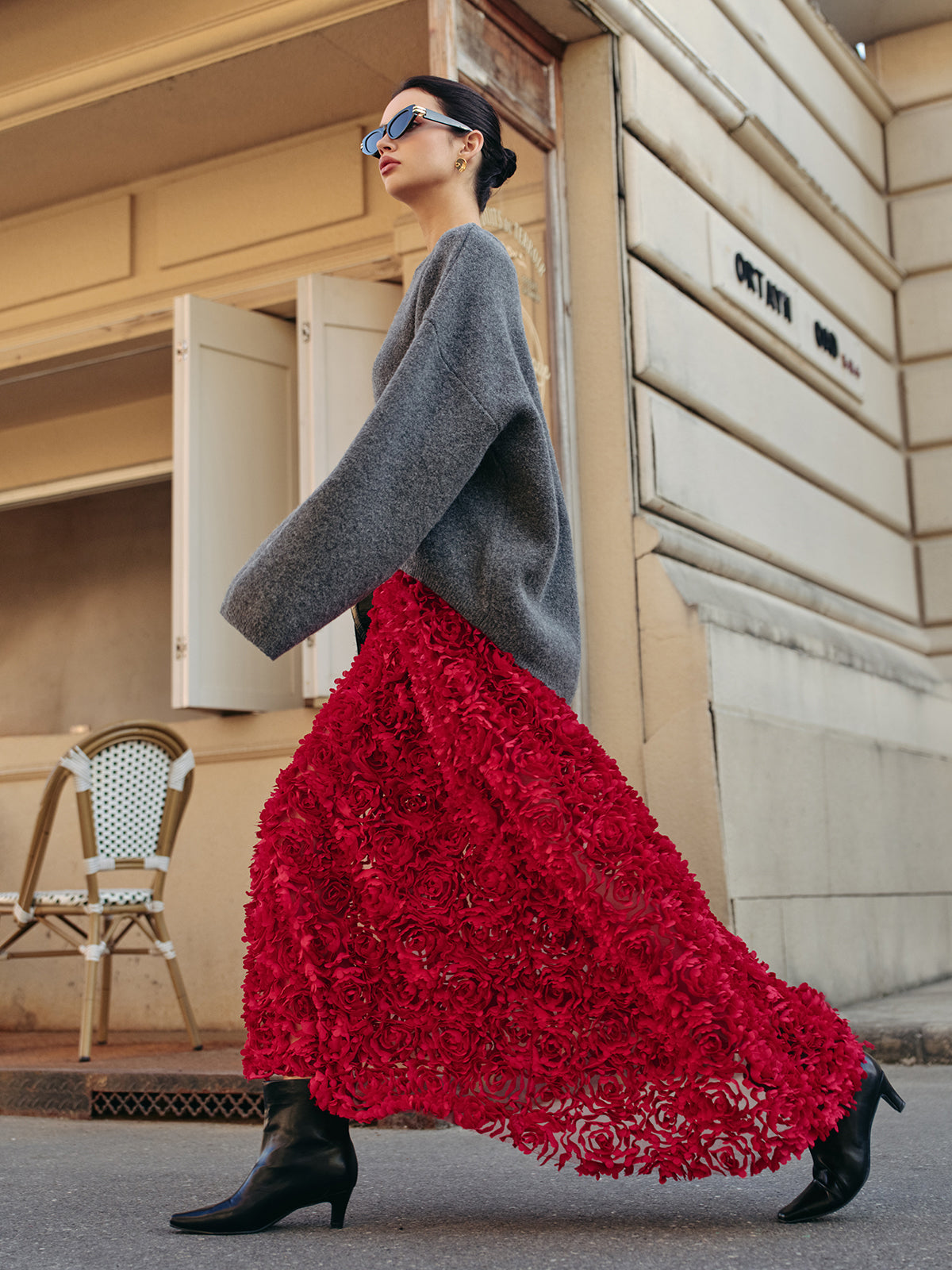 Yüksek Bel Gül Detaylı Etek