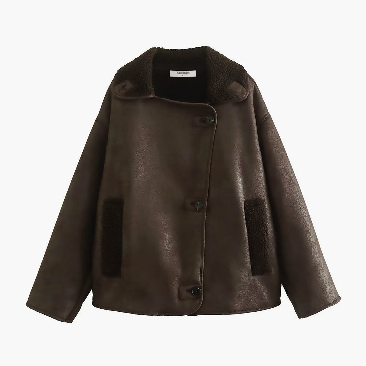 Yaka Suni Deri Sıcak Ceket