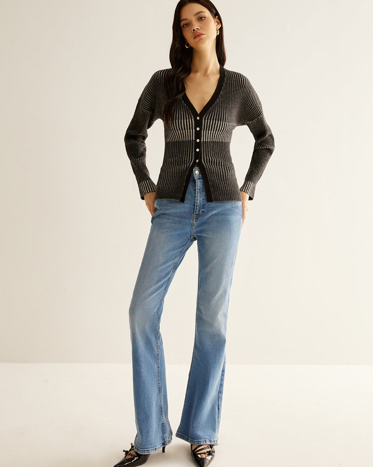 Ombre Düğmeli Dar Kesim Hırka