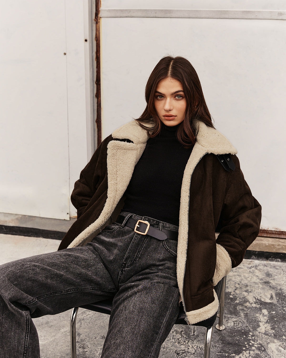 Balıkçı Yaka Fermuarlı Polar Ceket