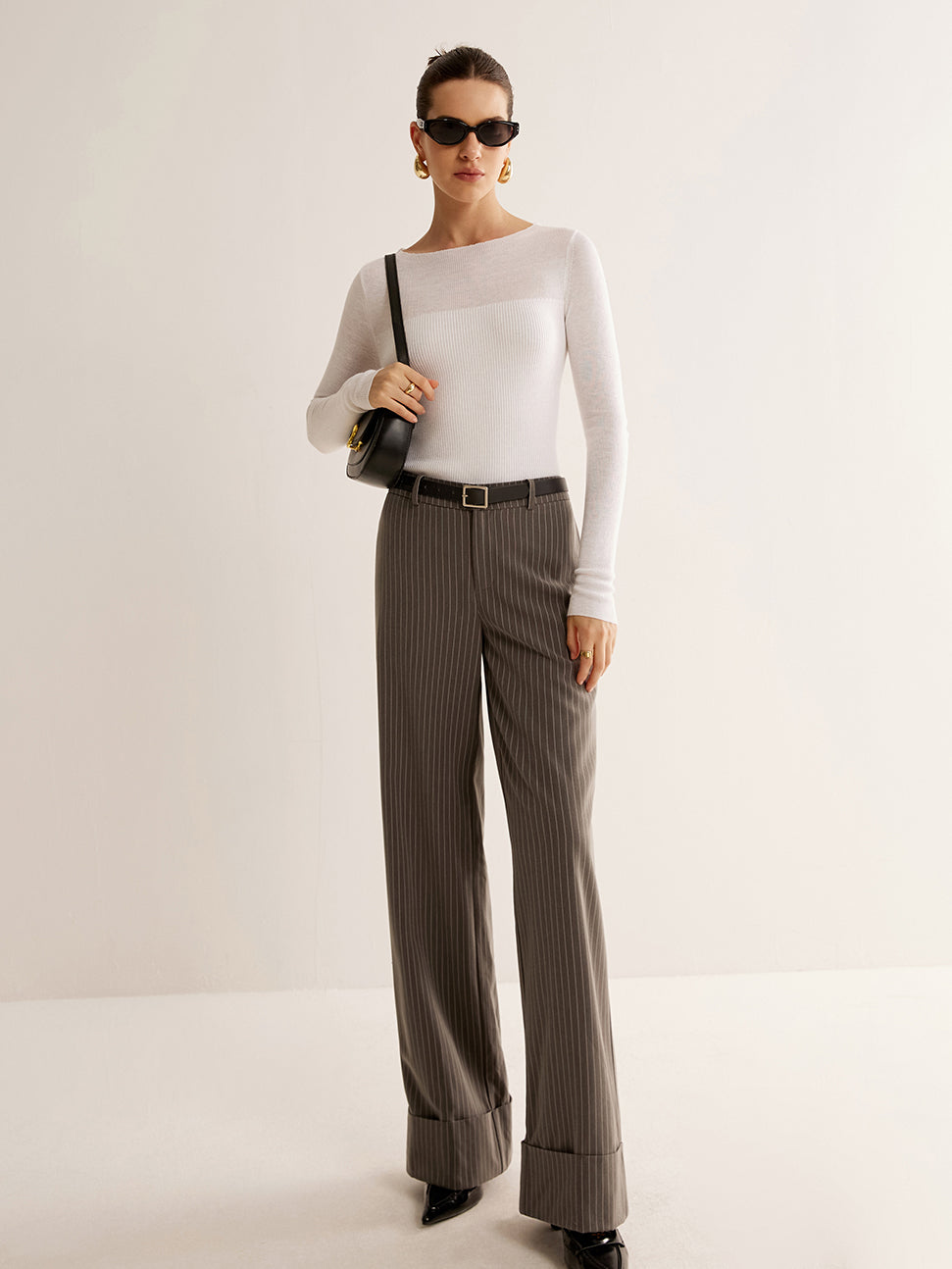 Yün Karışımlı Panelli Dar Triko Kazak