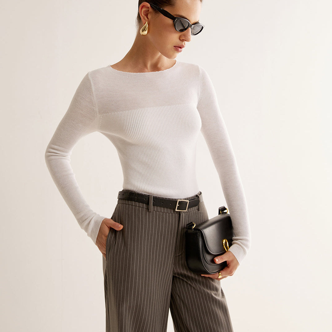 Yün Karışımlı Panelli Dar Triko Kazak