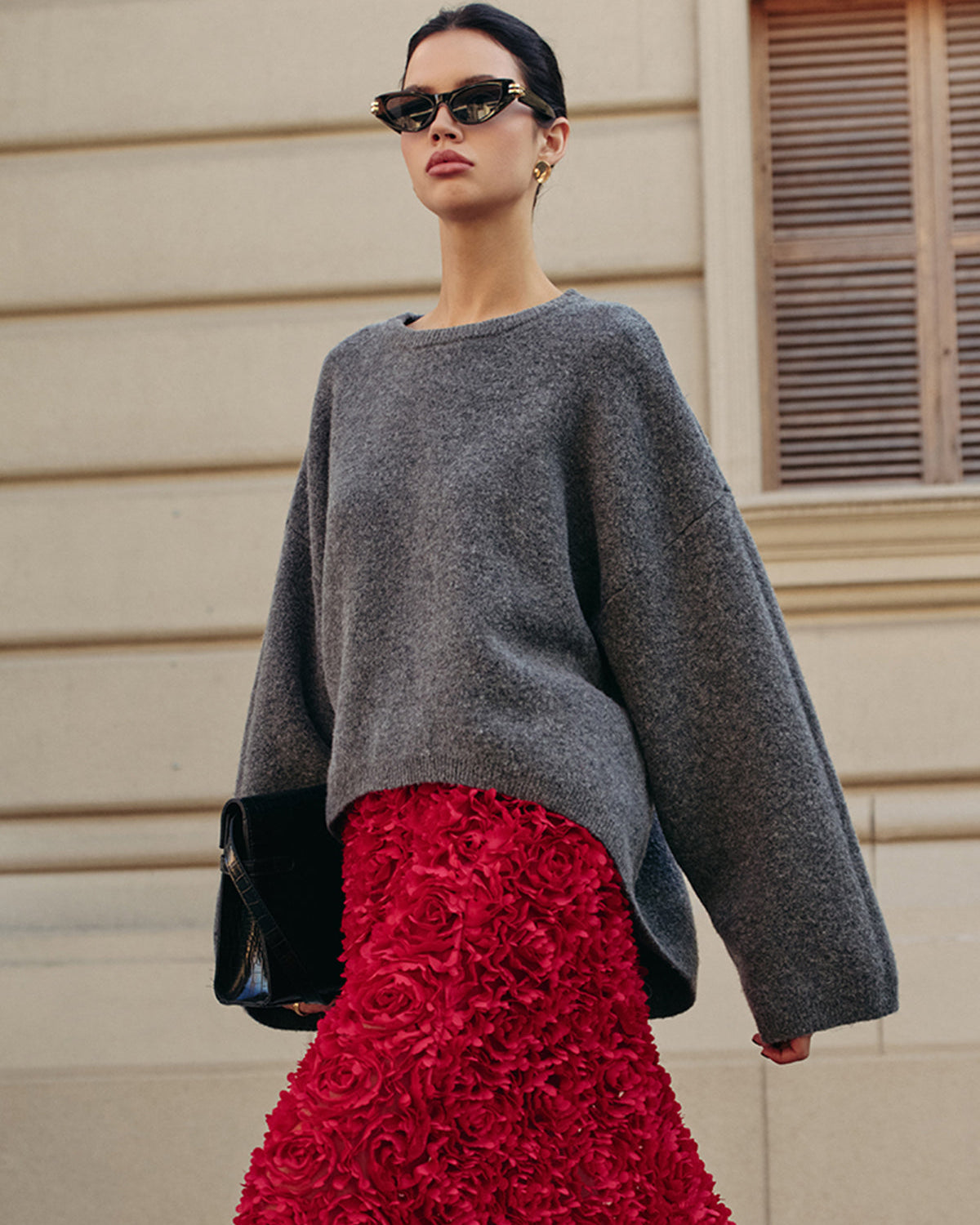 Yün Karışımlı Oversize Düz Triko Kazak