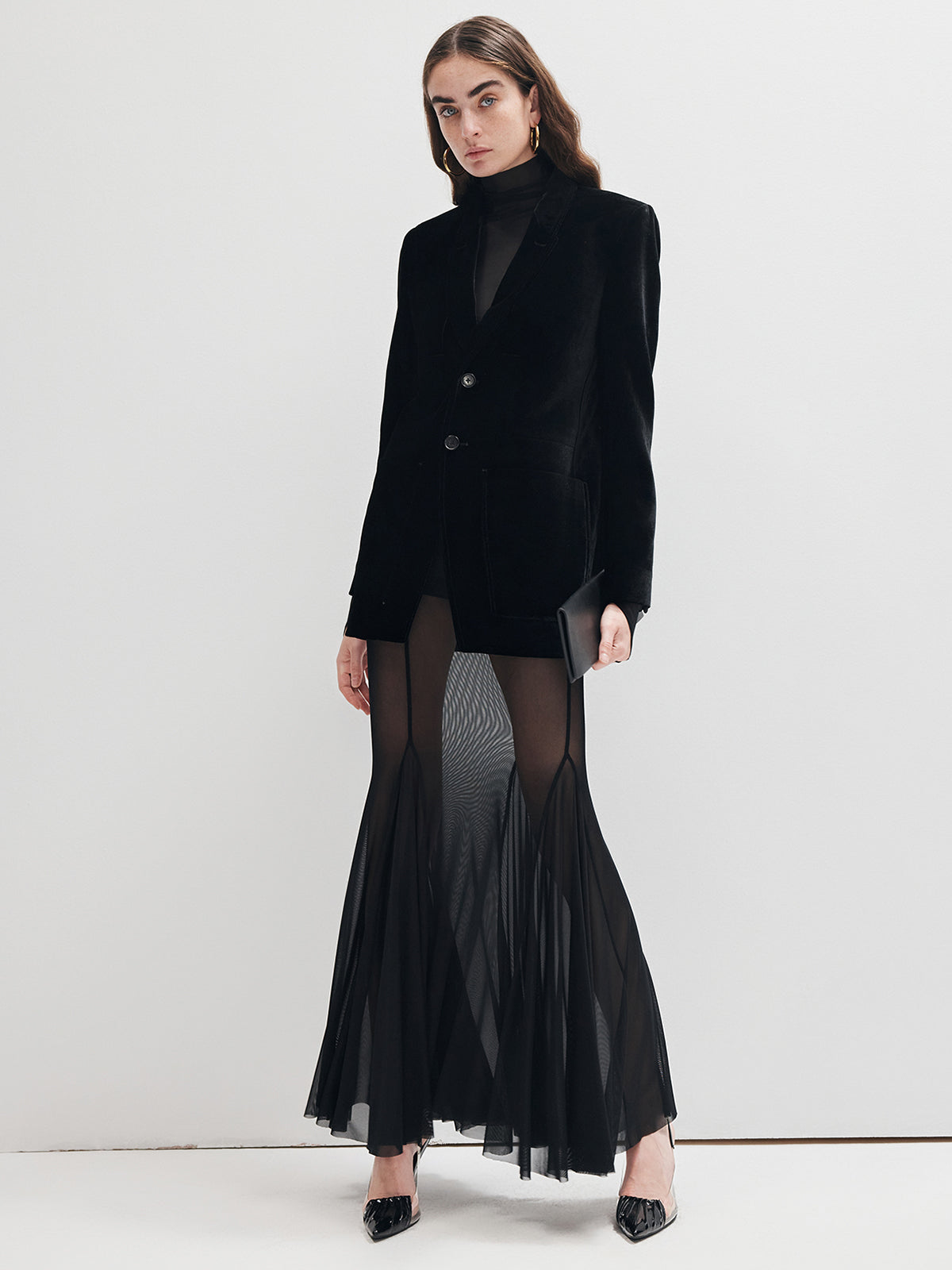 Fırfırlı Şeffaf Panelli Maxi Etek