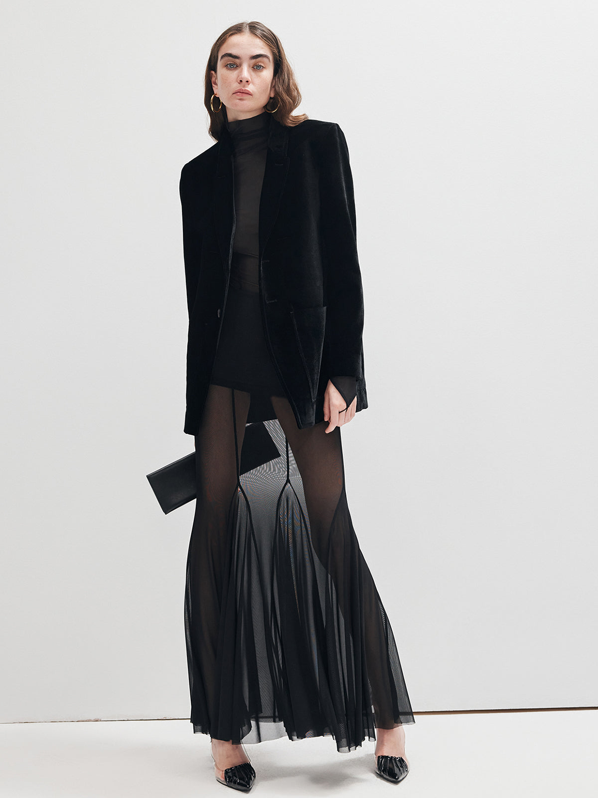 Fırfırlı Şeffaf Panelli Maxi Etek