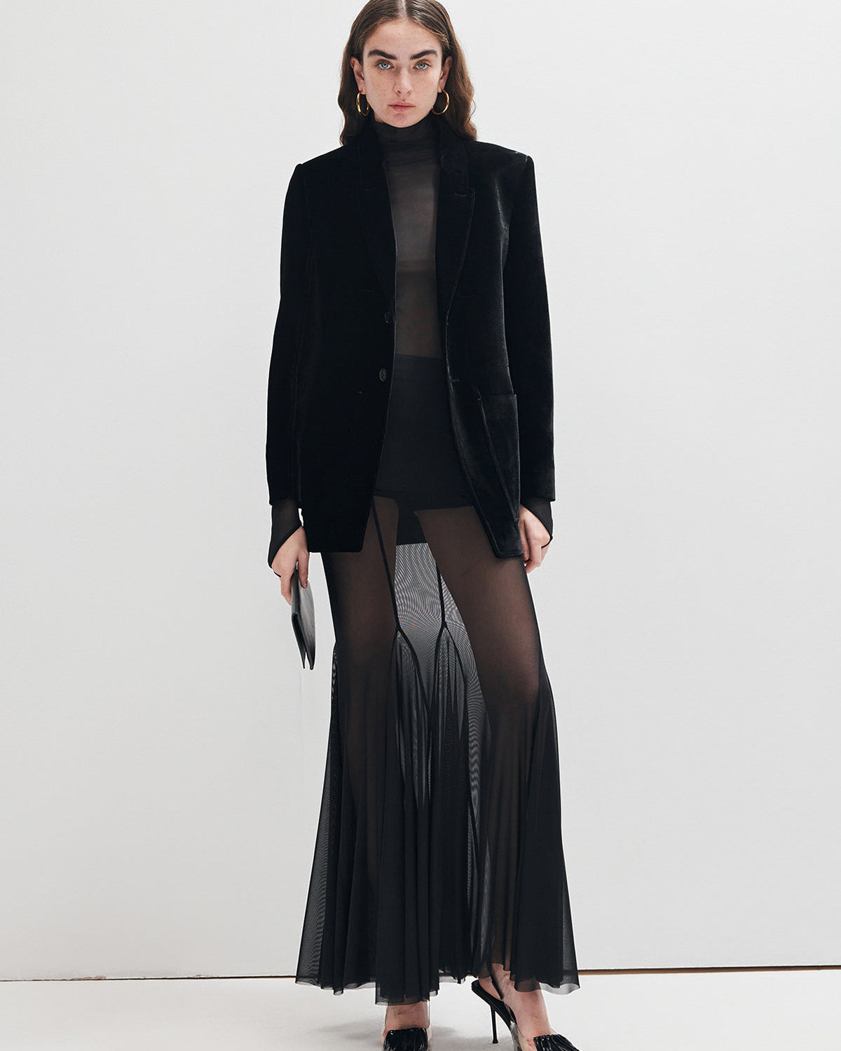 Yarım Balıkçı Yaka Şeffaf File İnce Bluz