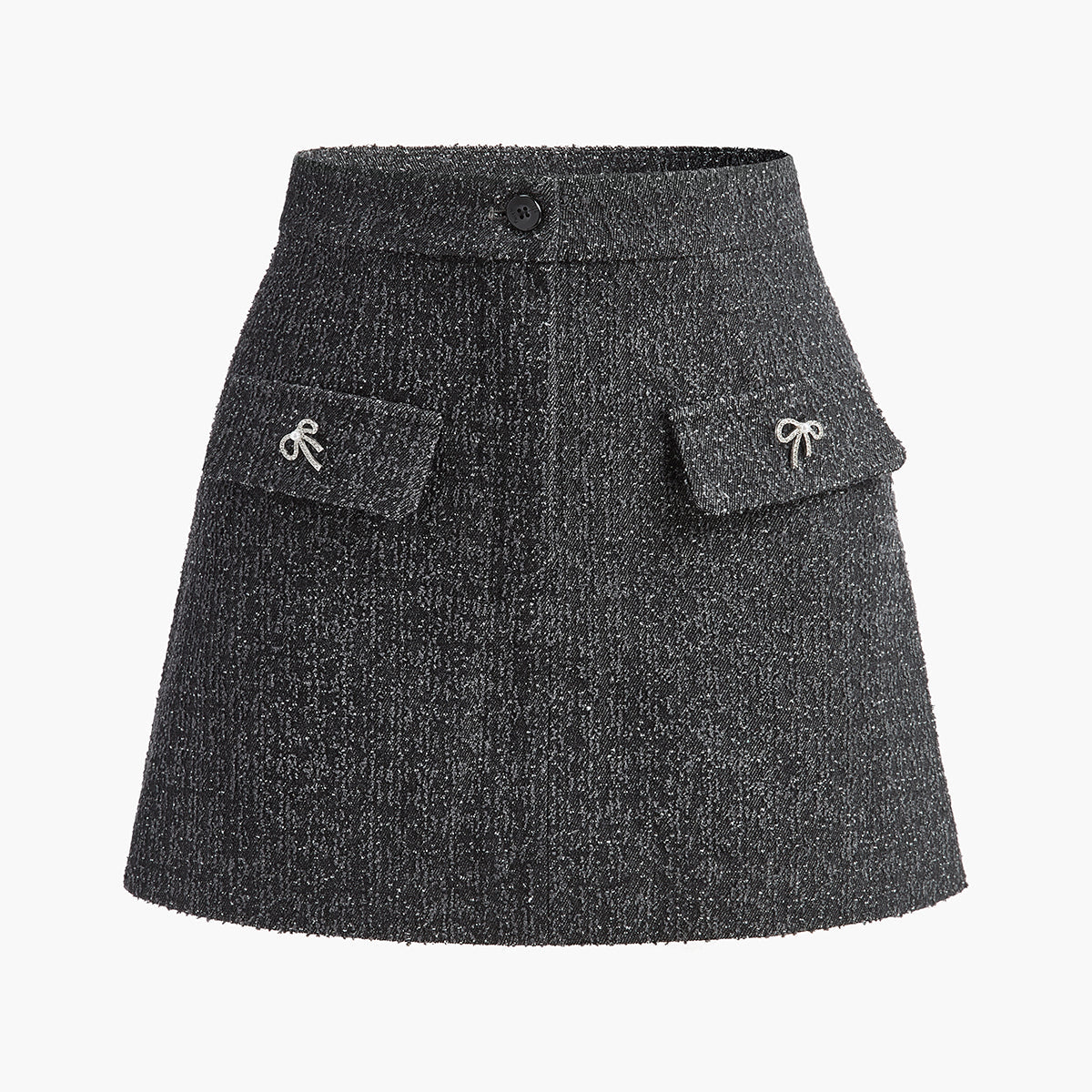 Metalik Fiyonklu Kot Mini Etek