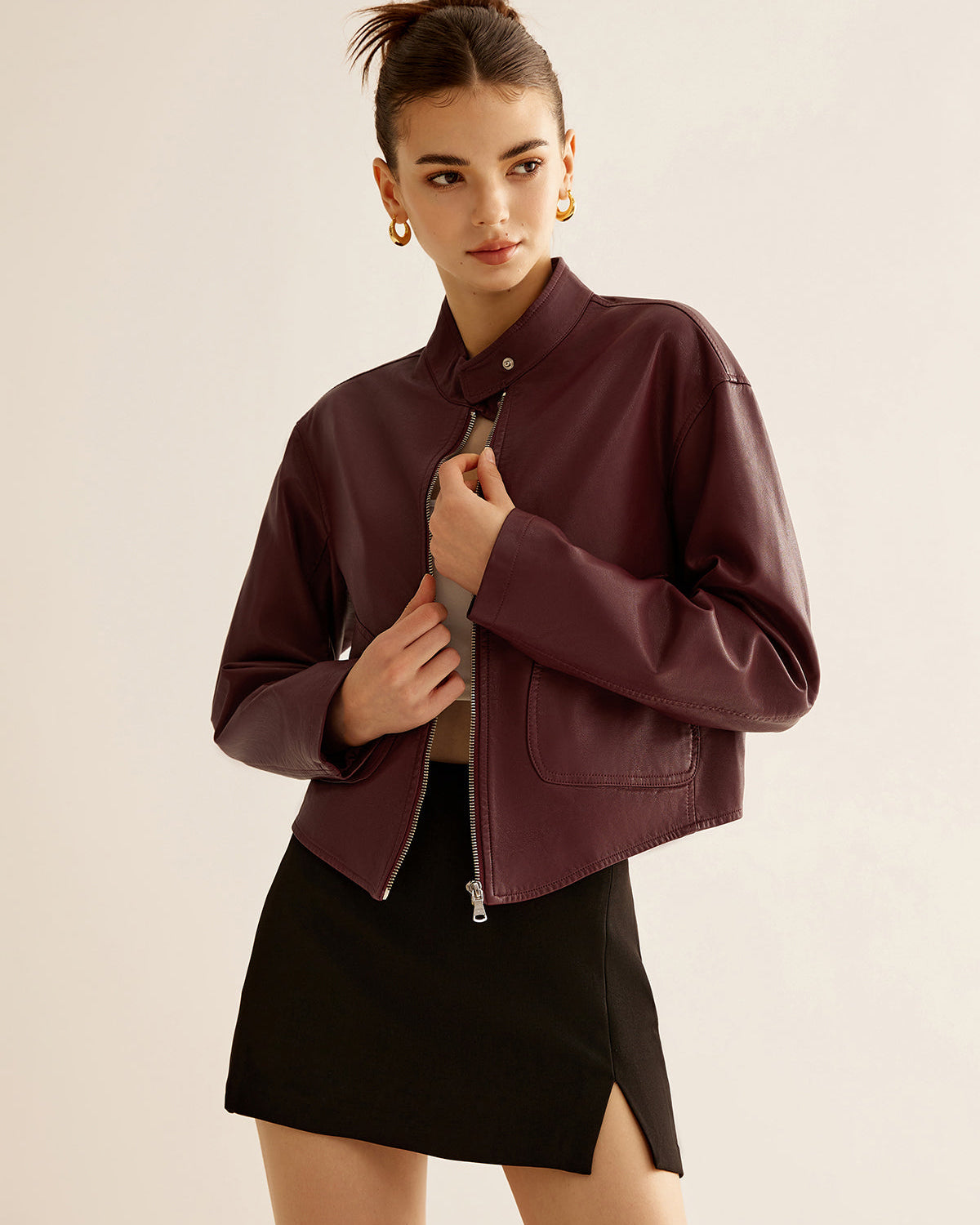 Çok Yönlü Fermuarlı Suni Deri Ceket