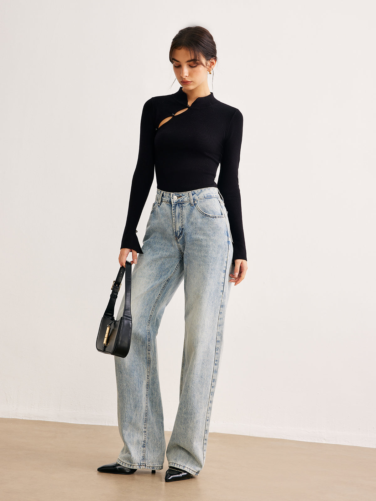 Düz Kesik Detaylı Dar Kazak