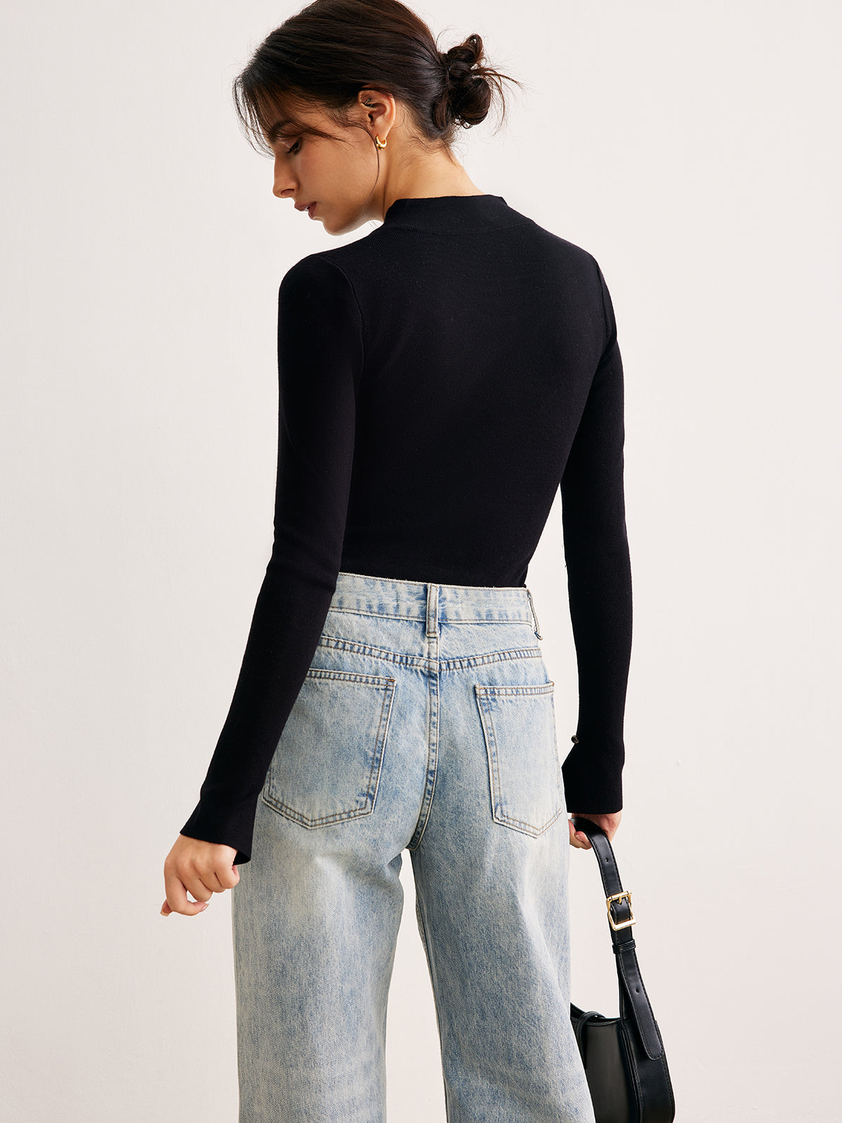 Düz Kesik Detaylı Dar Kazak