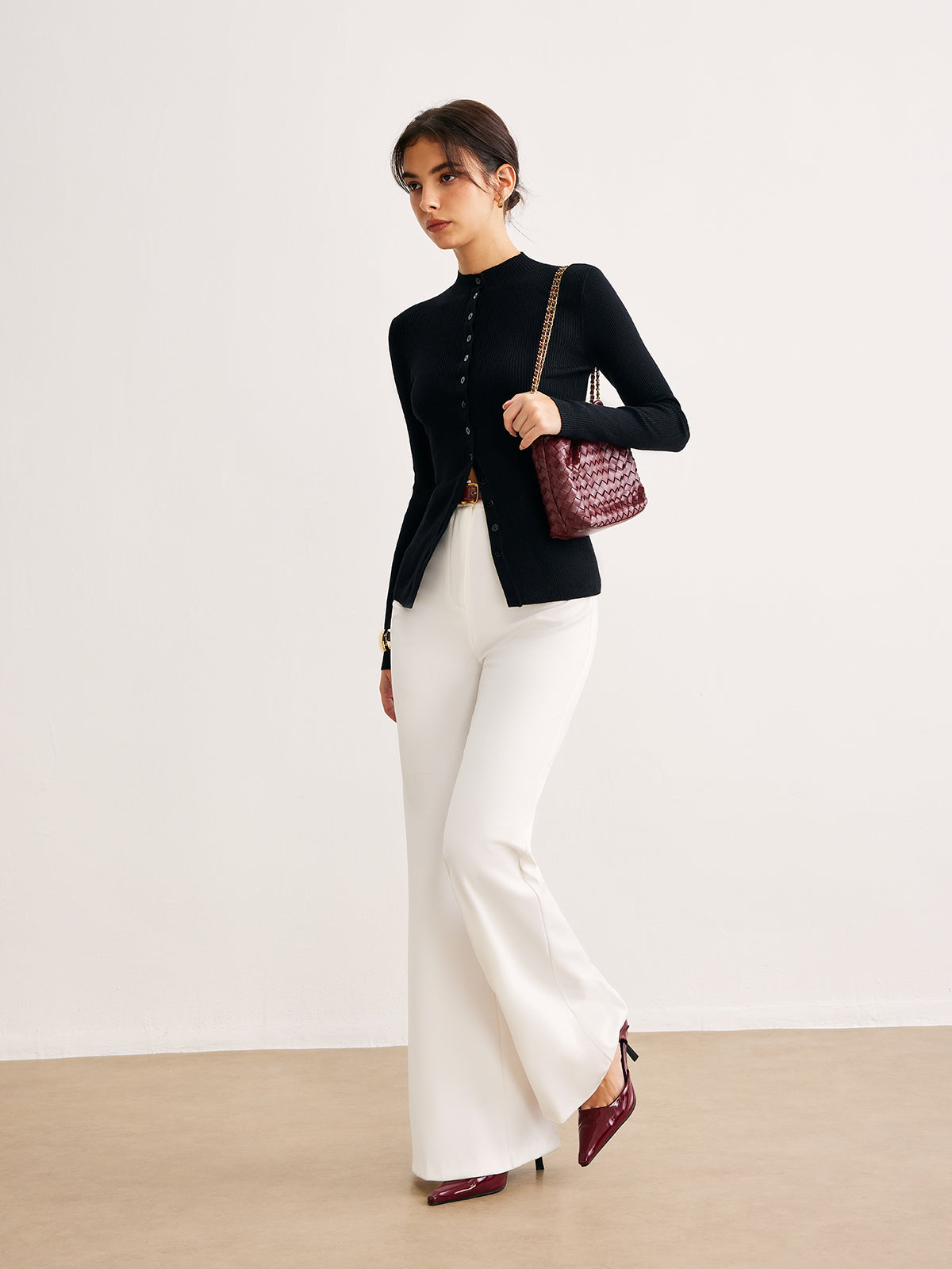 Düğmeli Dar Triko Kazak