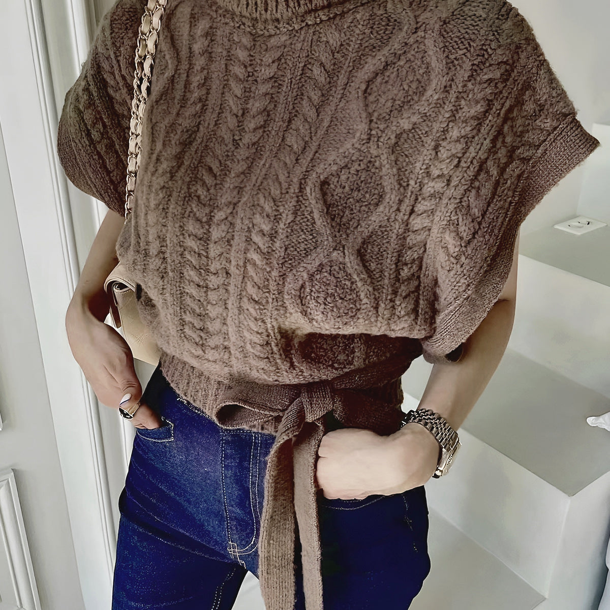 Turtleneck Düğümlü Kazak Yelek