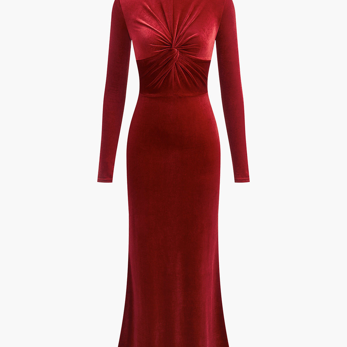 Yarım Boğazlı Düğümlü Kadife Elbise