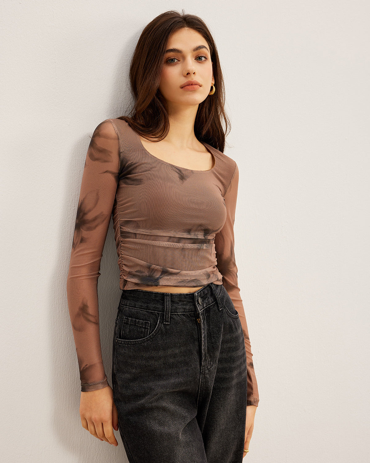 Batık Desenli Çiçek Baskılı File Bluz