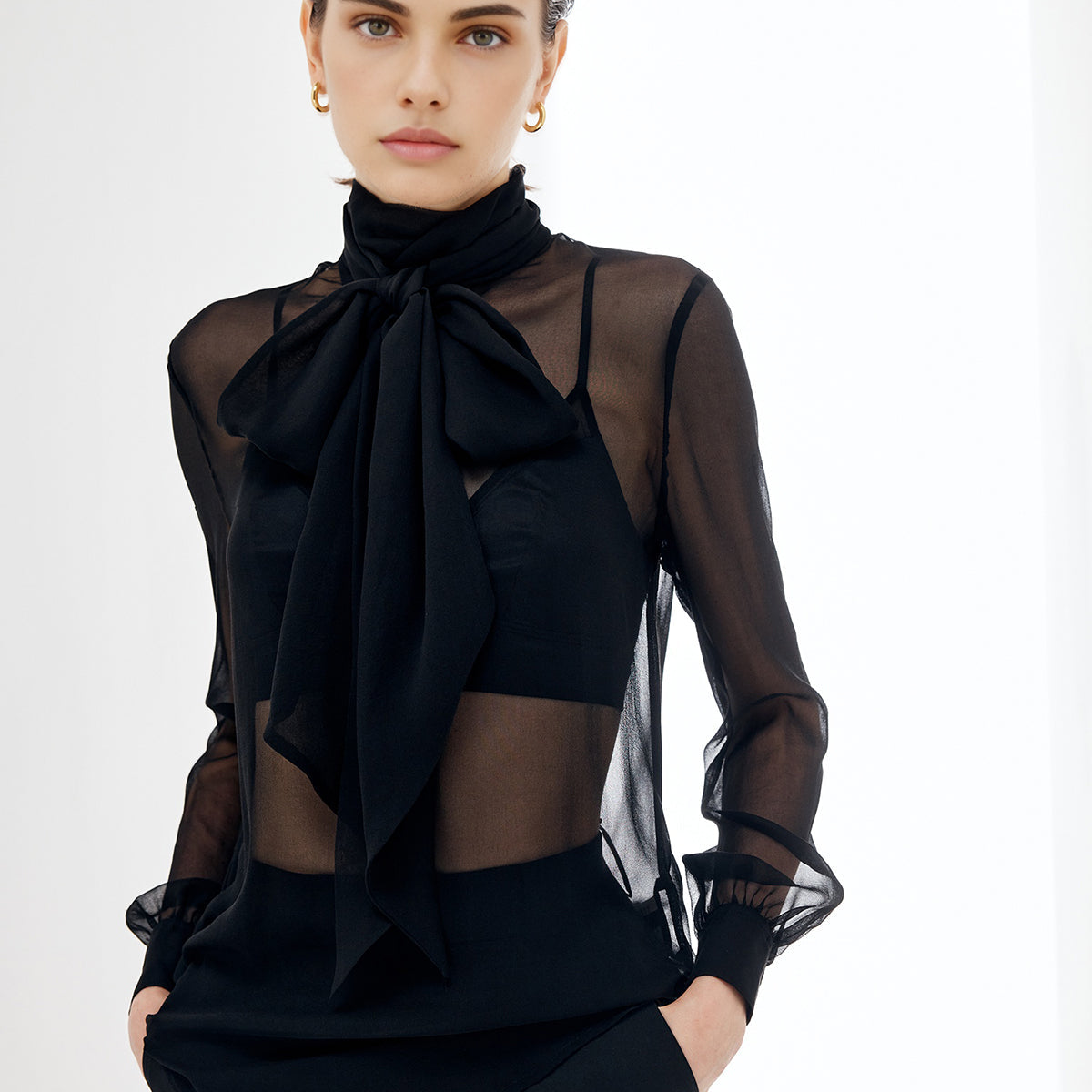 Şeffaf Fiyonk Detaylı Şifon Bluz