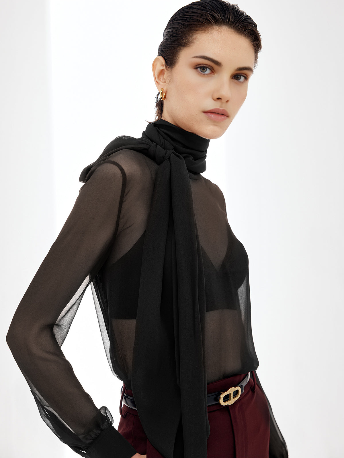 Şeffaf Fiyonk Detaylı Şifon Bluz