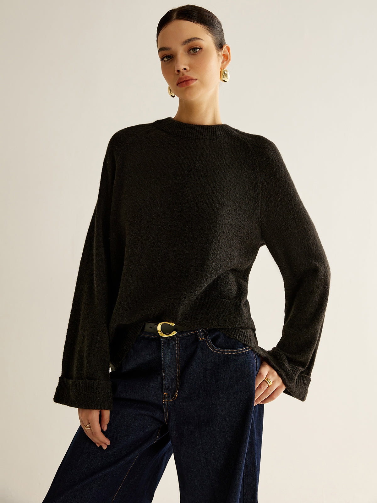 Oversize Sırtı Açık Bağcıklı Kazak