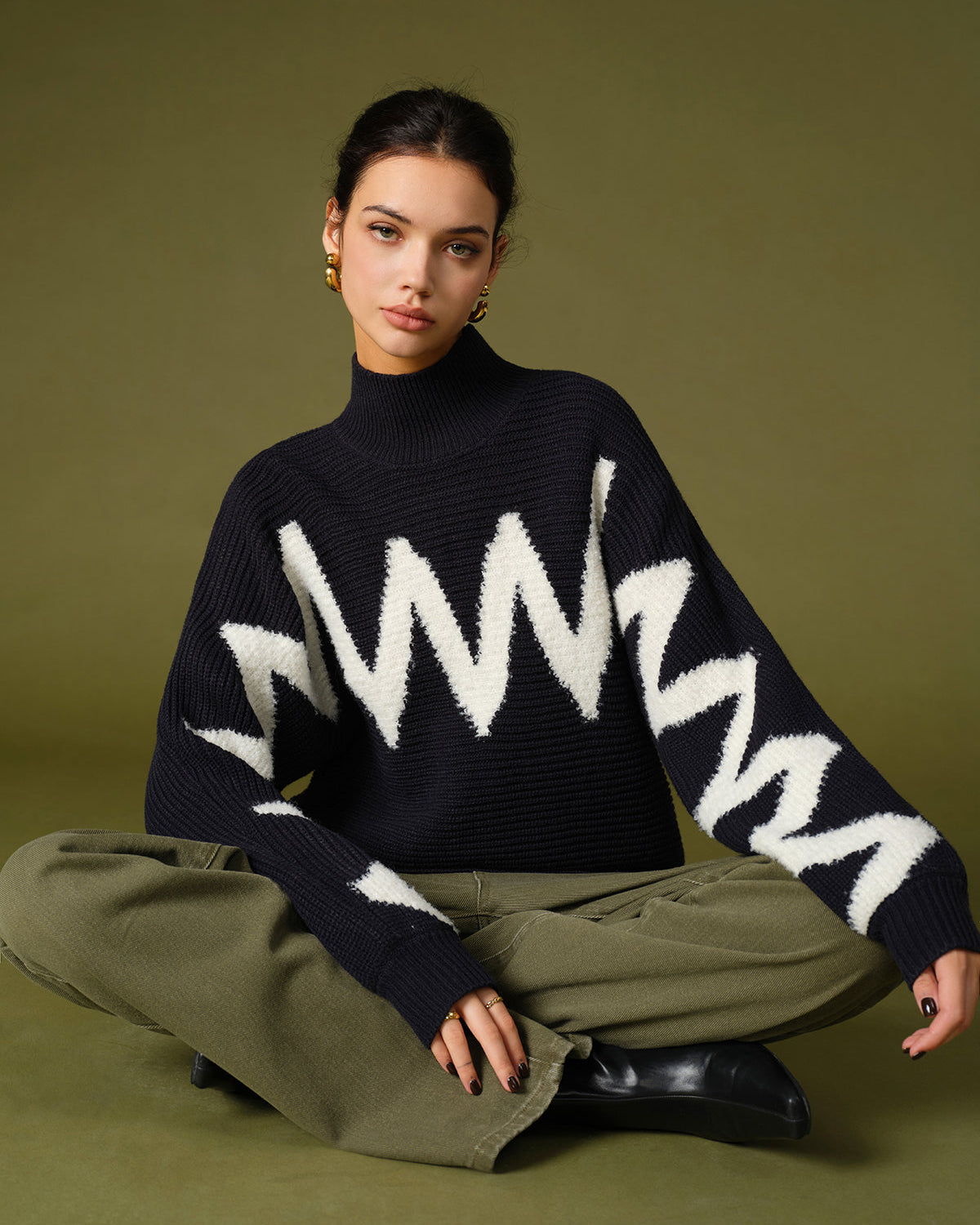 Yarım Boğazlı Kontrast Biyeli Kazak