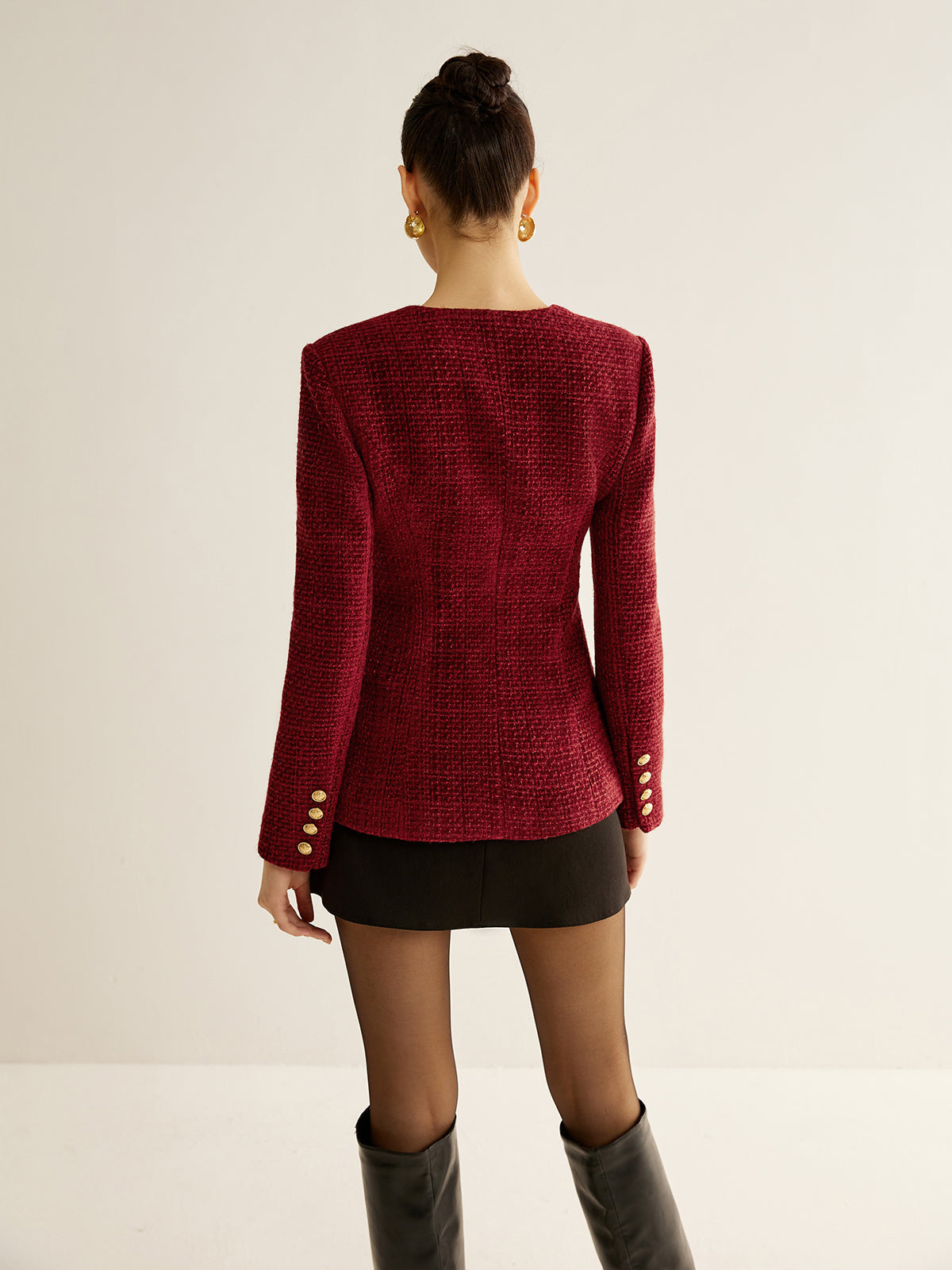 Düğmeli Yırtmaçlı Tweed Blazer Ceket