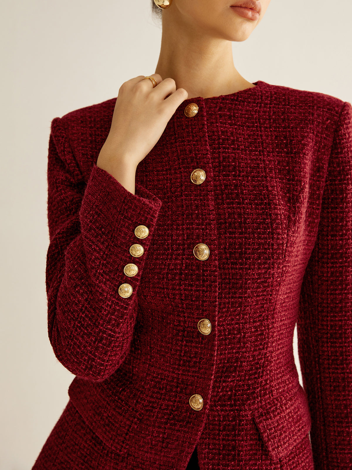 Düğmeli Yırtmaçlı Tweed Blazer Ceket