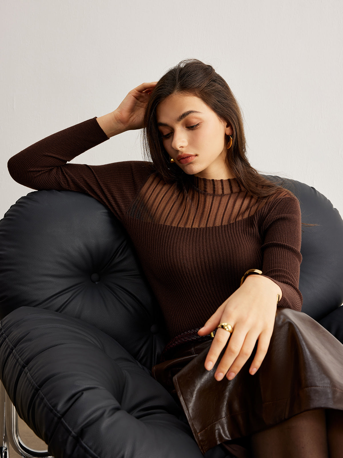 Retro Yün Karışımlı Panel Detaylı Dar Kazak