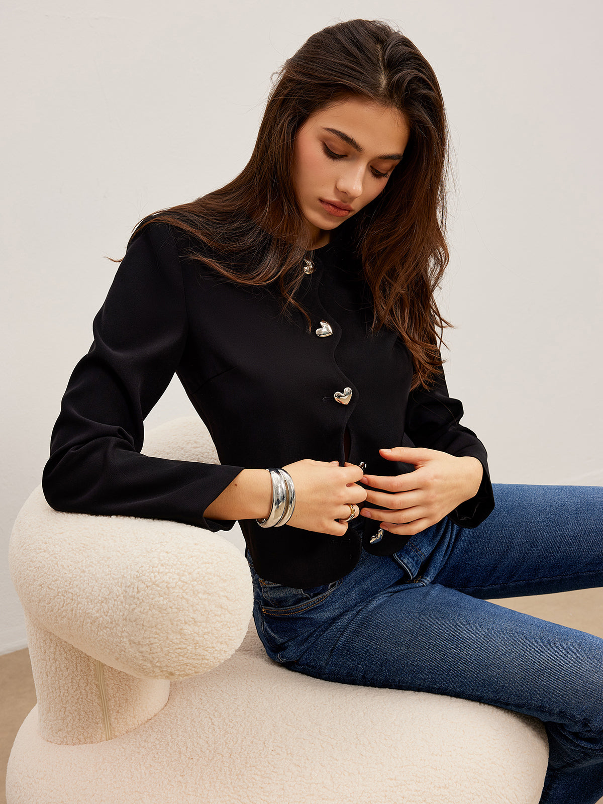 Kalp Düğmeli Normal Kesim Ceket