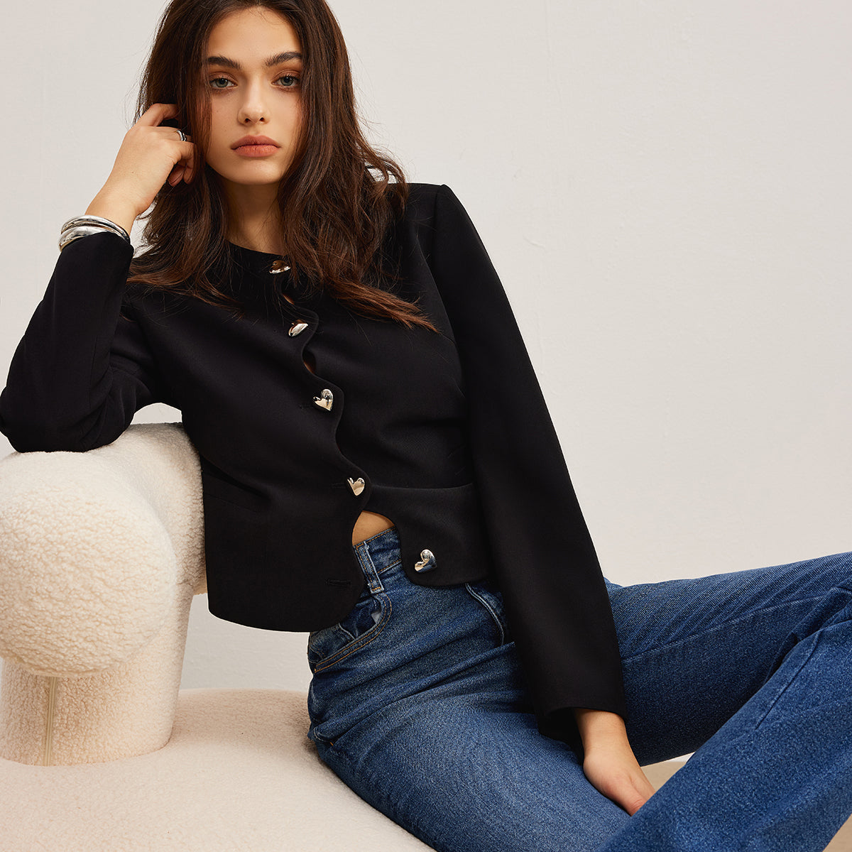 Kalp Düğmeli Normal Kesim Ceket