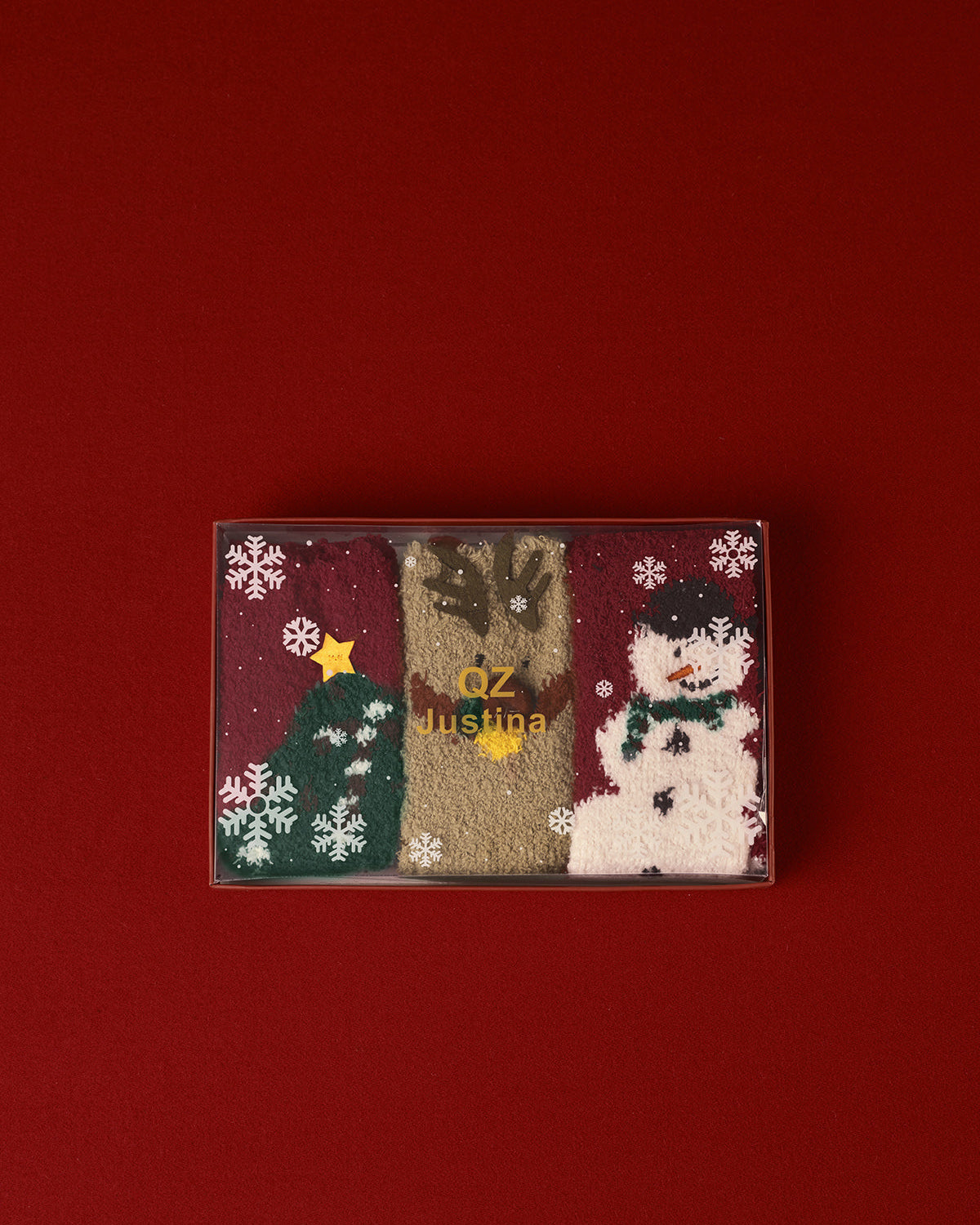 Kutulu 3'lü Noel Koral Kadife Çorap Seti