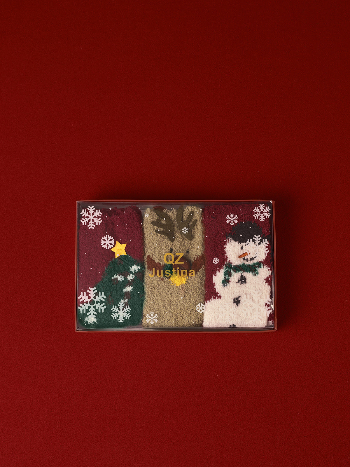 Kutulu 3'lü Noel Koral Kadife Çorap Seti