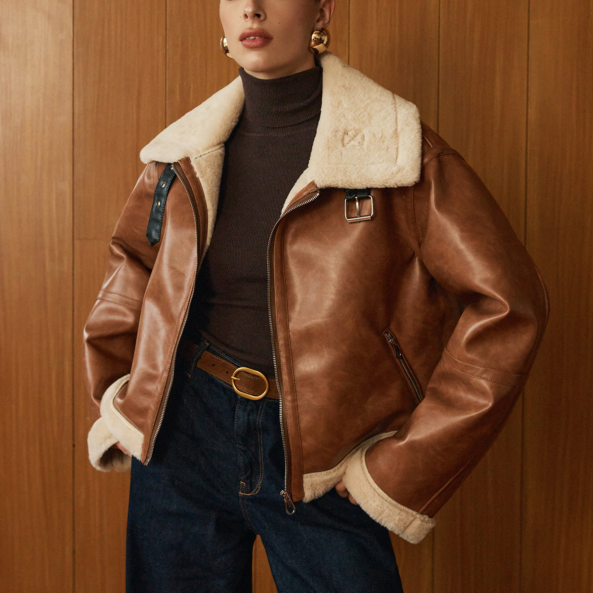 Minky Suni Deri Fermuarlı Ceket