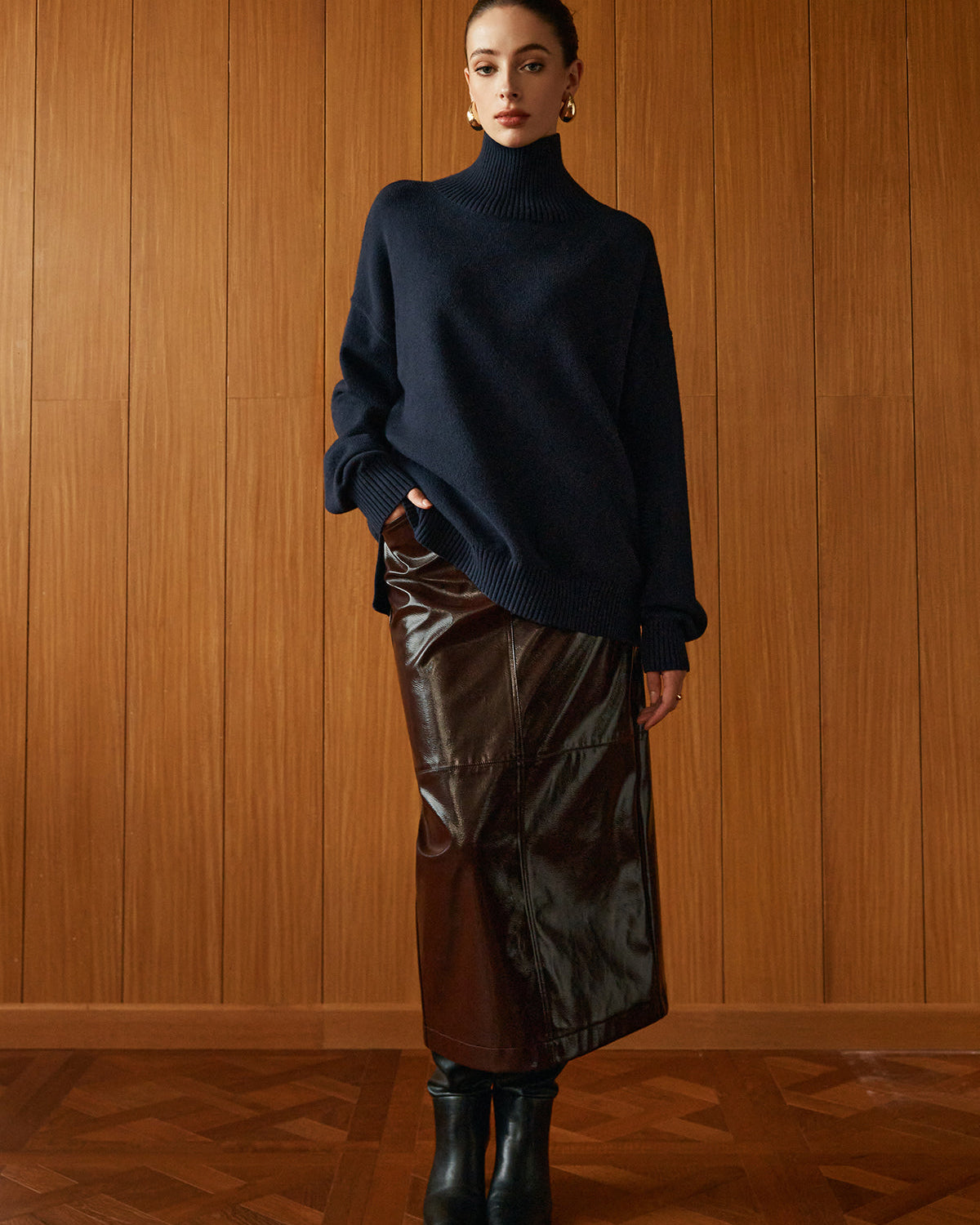 Cepli Yırtmaçlı Suni Deri Etek