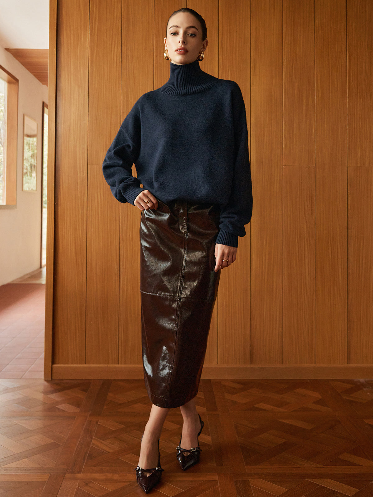 Cepli Yırtmaçlı Suni Deri Etek