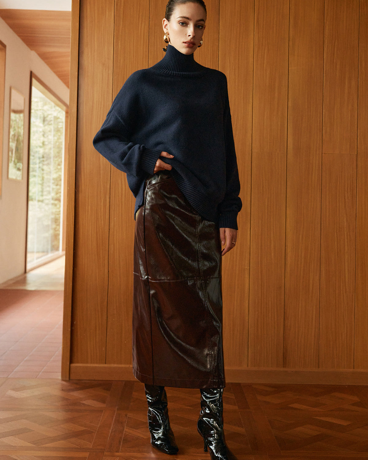 Cepli Yırtmaçlı Suni Deri Etek