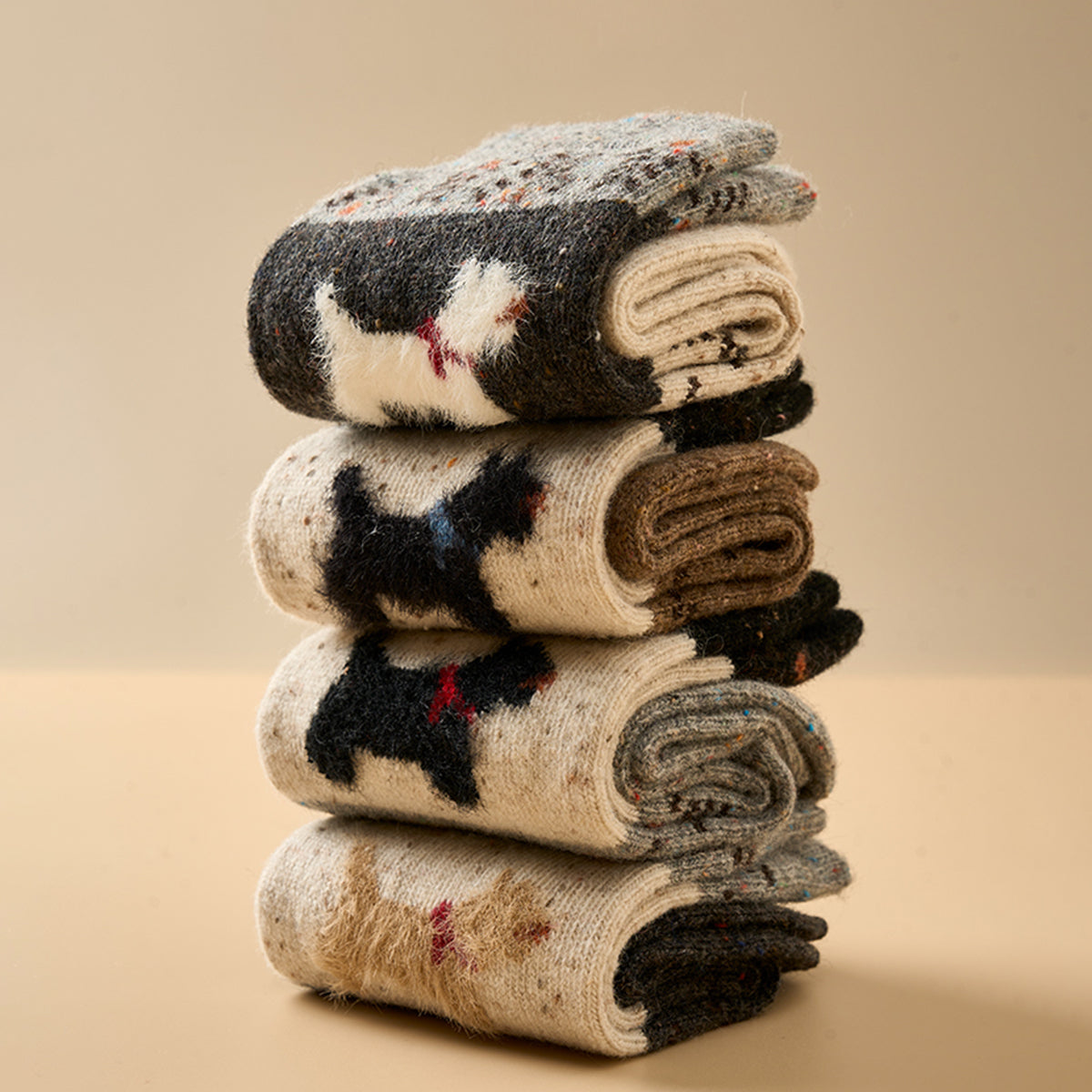 1 Çift Köpek Desenli Yün Çorap