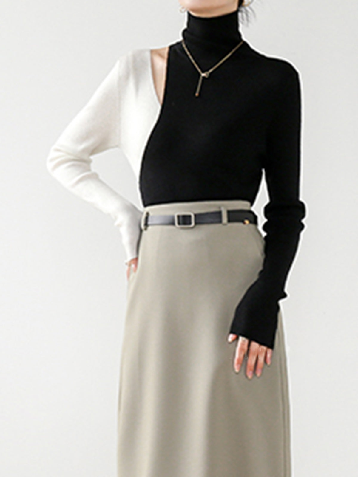 Renk Bloklu Triko Bluz