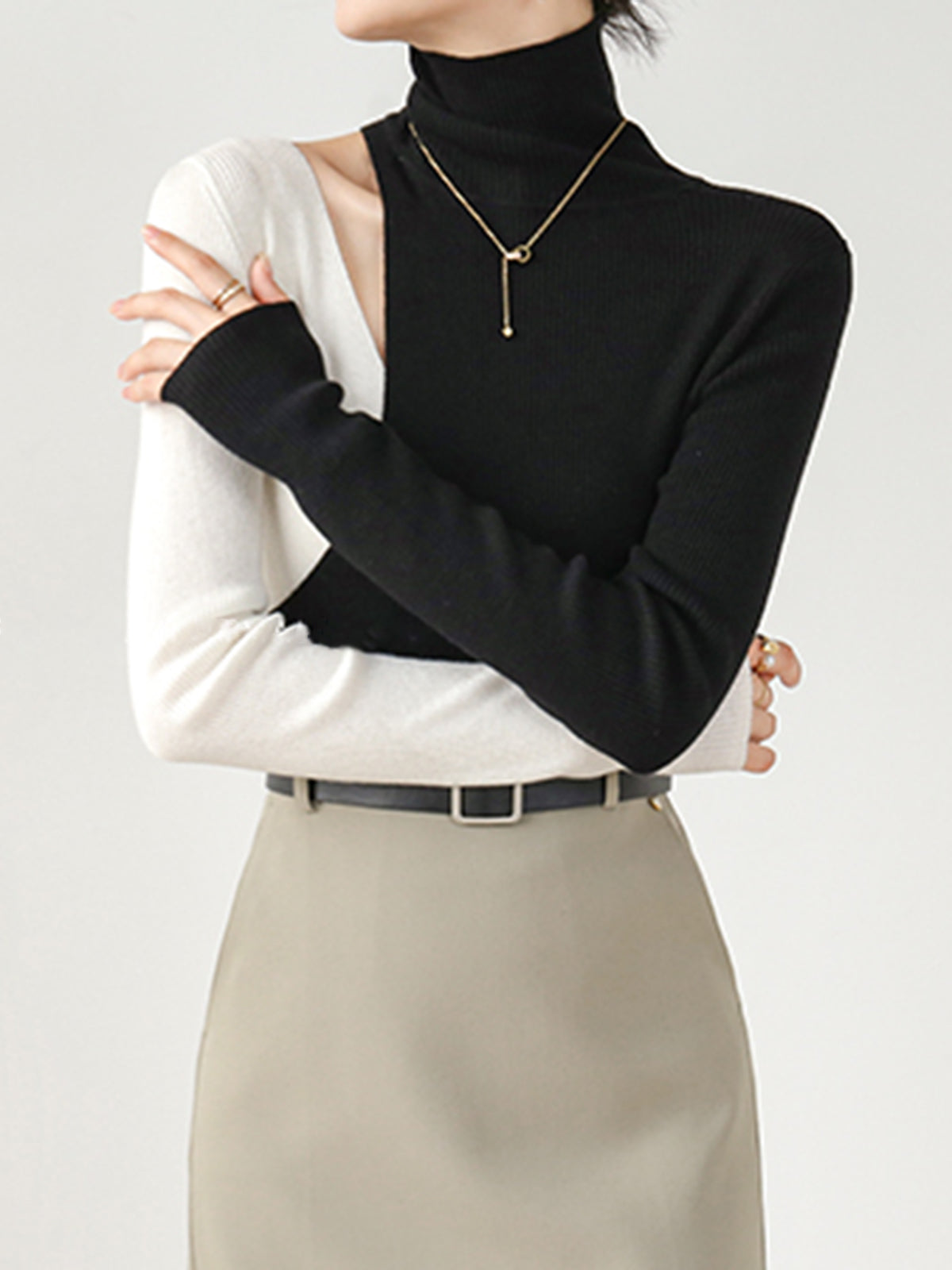 Renk Bloklu Triko Bluz