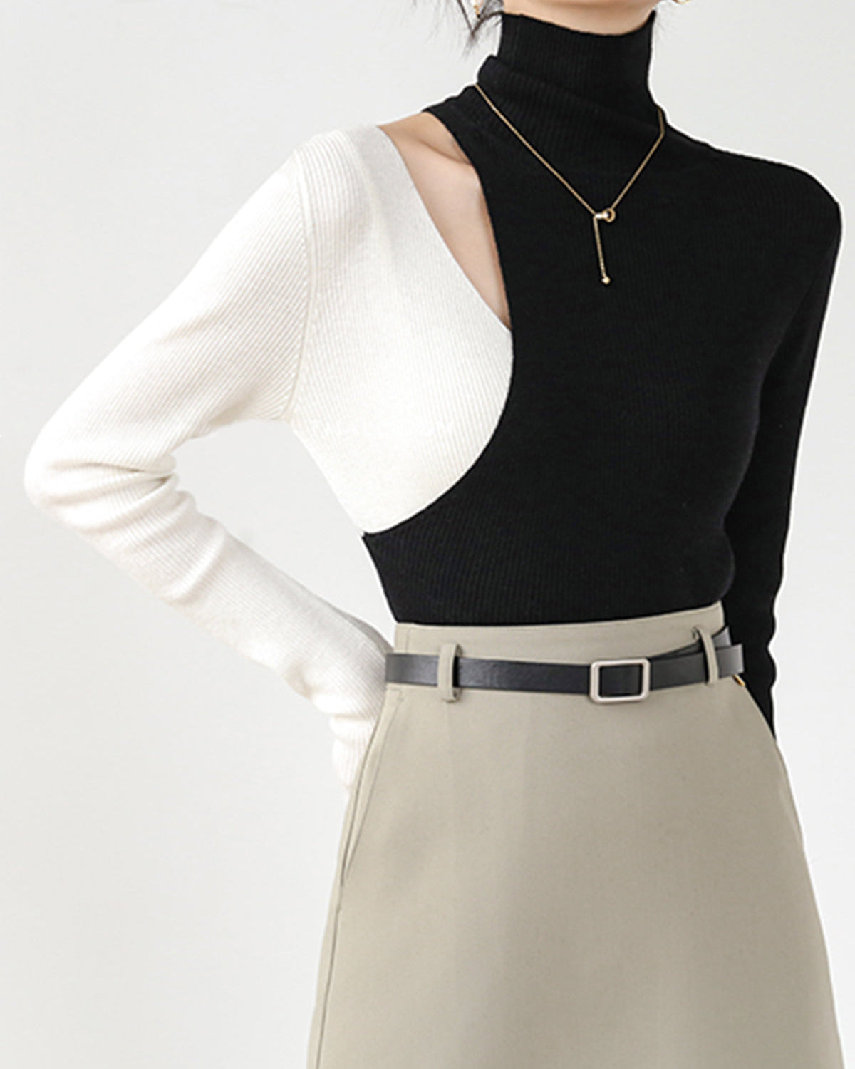 Renk Bloklu Triko Bluz