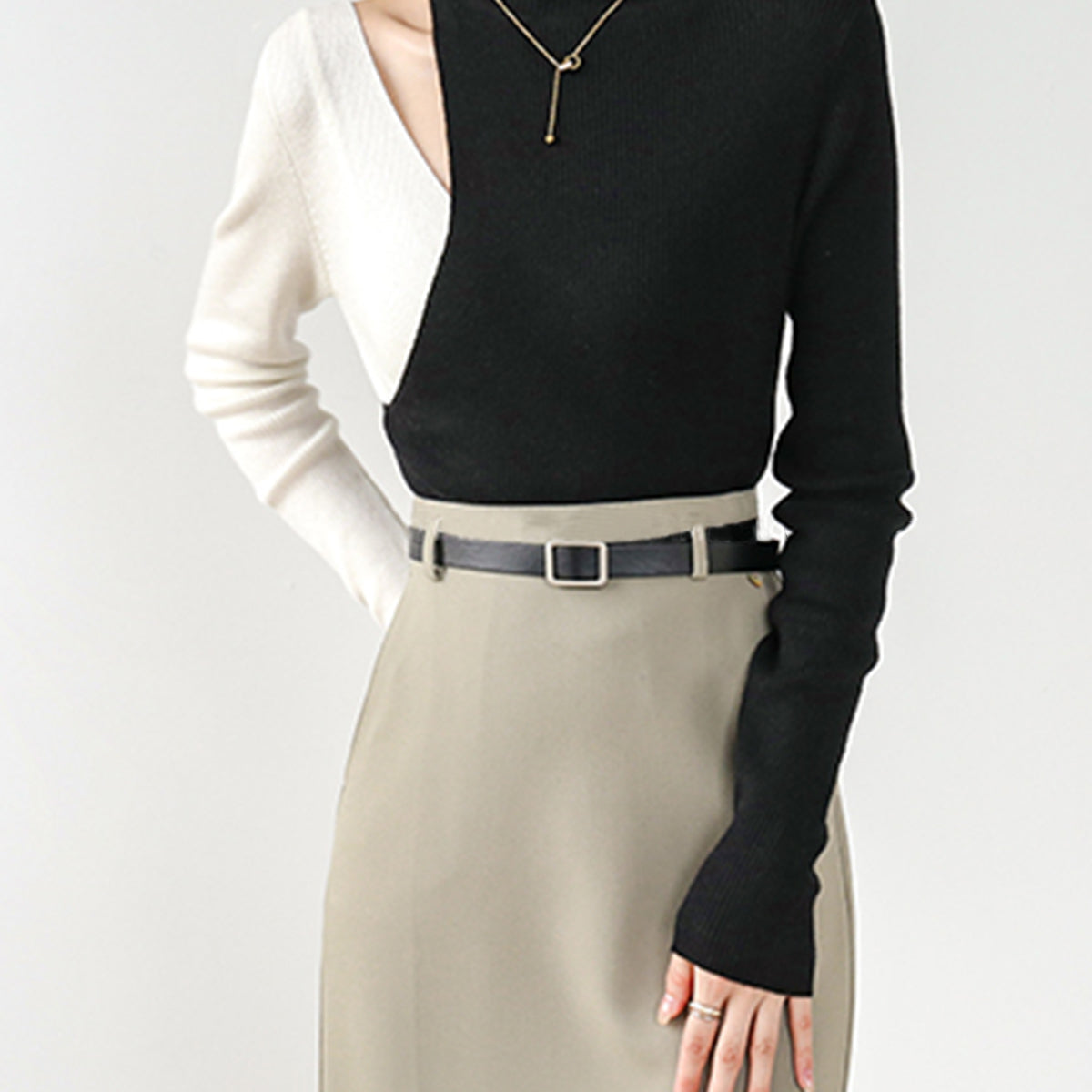 Renk Bloklu Triko Bluz