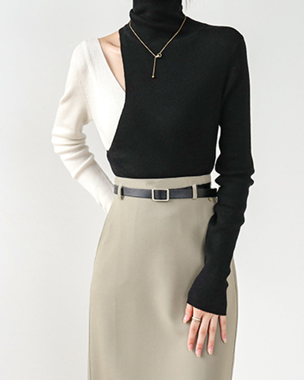 Renk Bloklu Triko Bluz