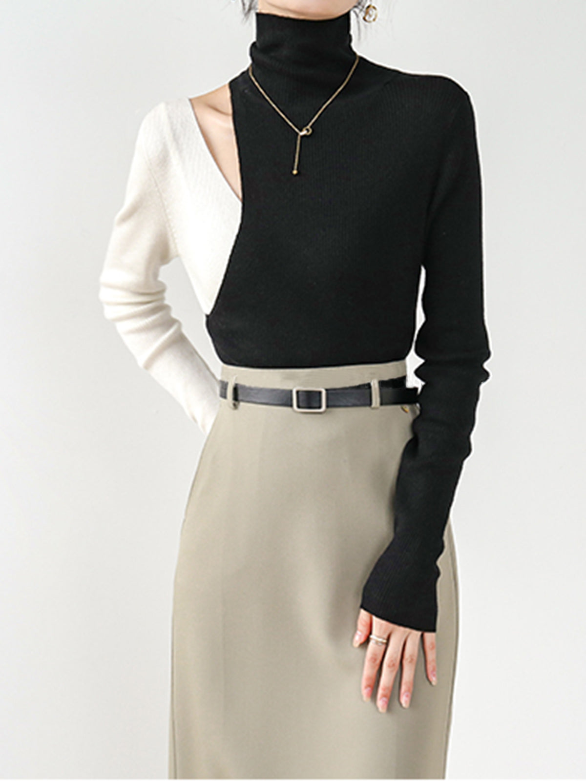 Renk Bloklu Triko Bluz